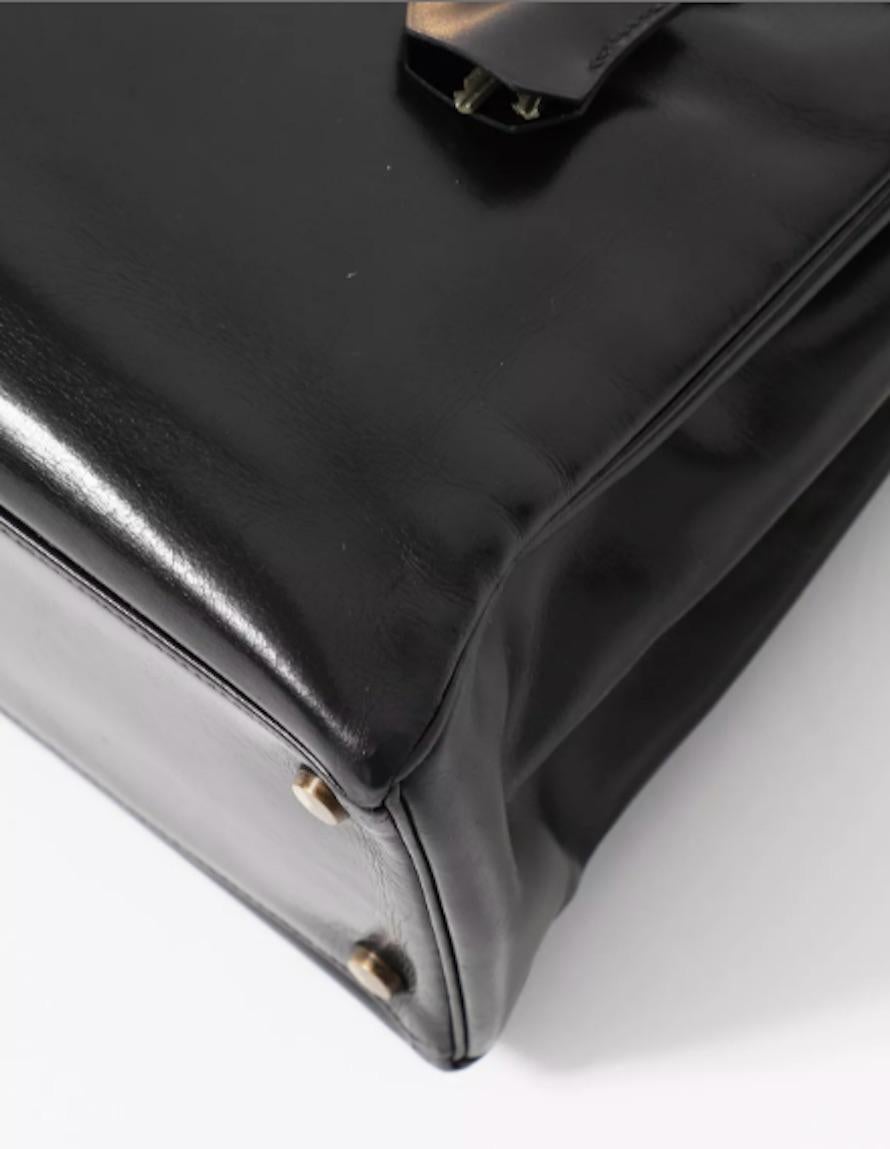 1960s Black Box Calf Hermes Kelly Retourne 32cm Tote Bag For Sale 5