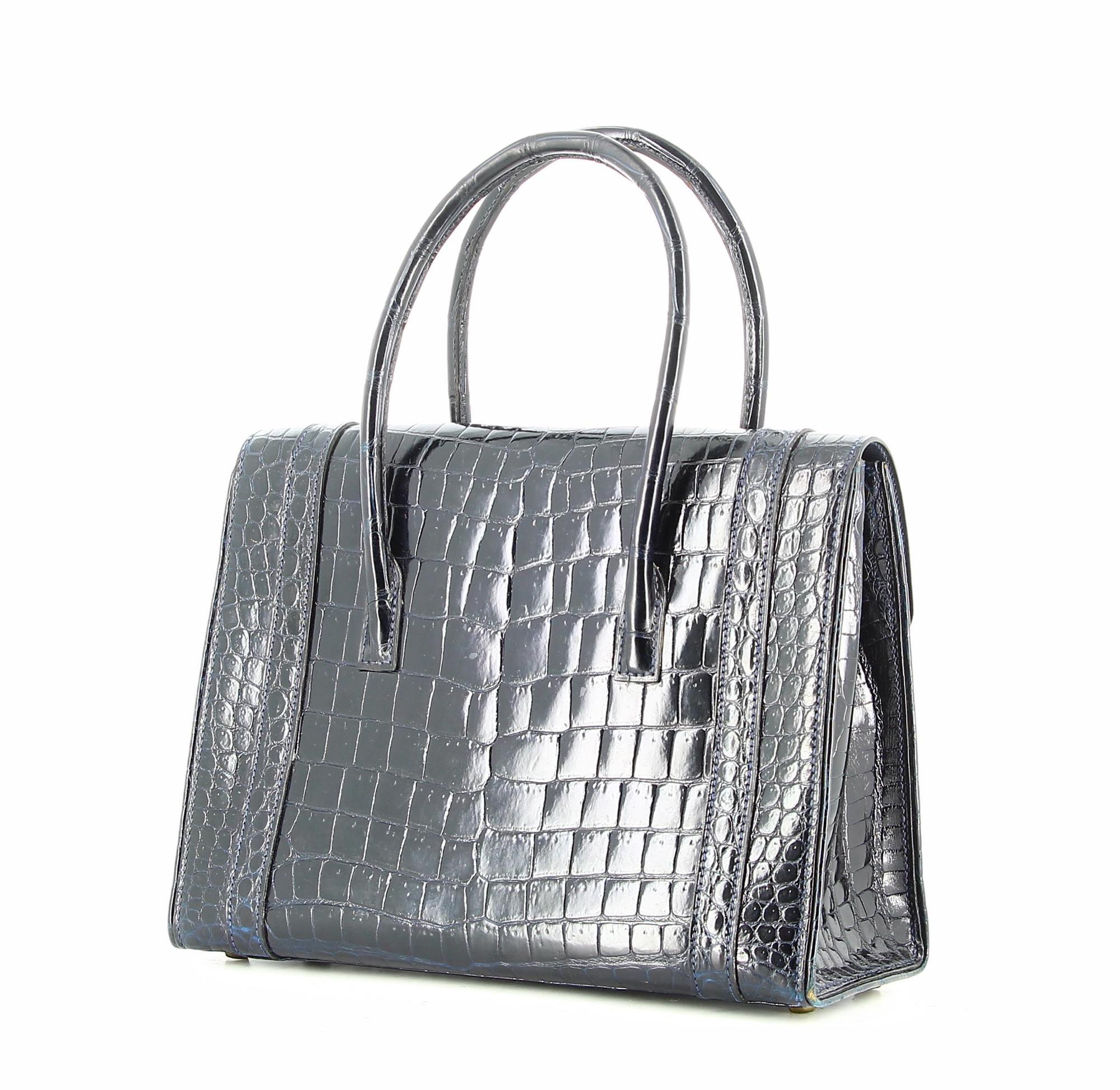 Women's or Men's 1960s Hermès Navy Croco Handbag