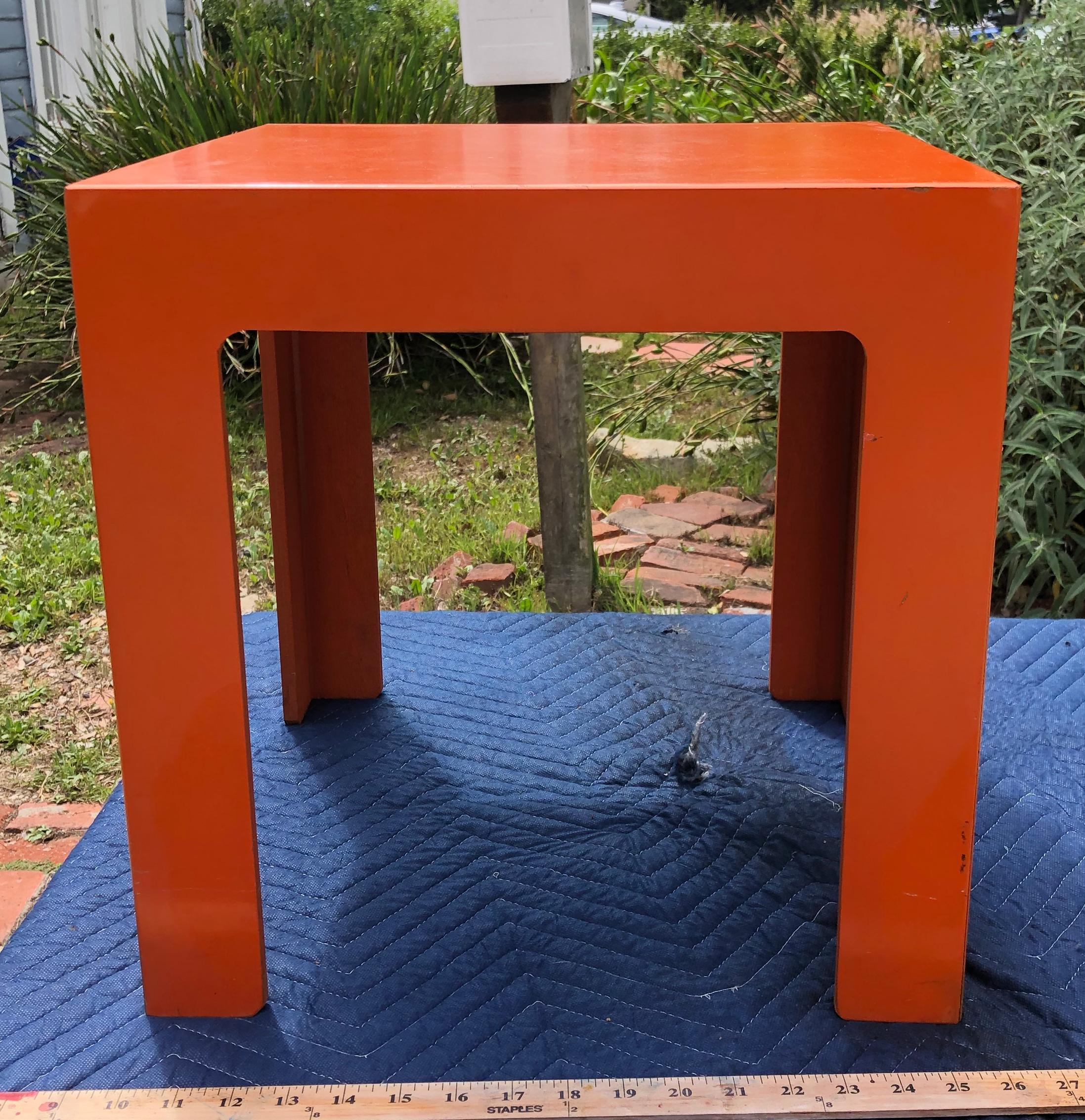 1960's Hermes Orange Laminate Parsons Stacking Cube Tables For Sale 2
