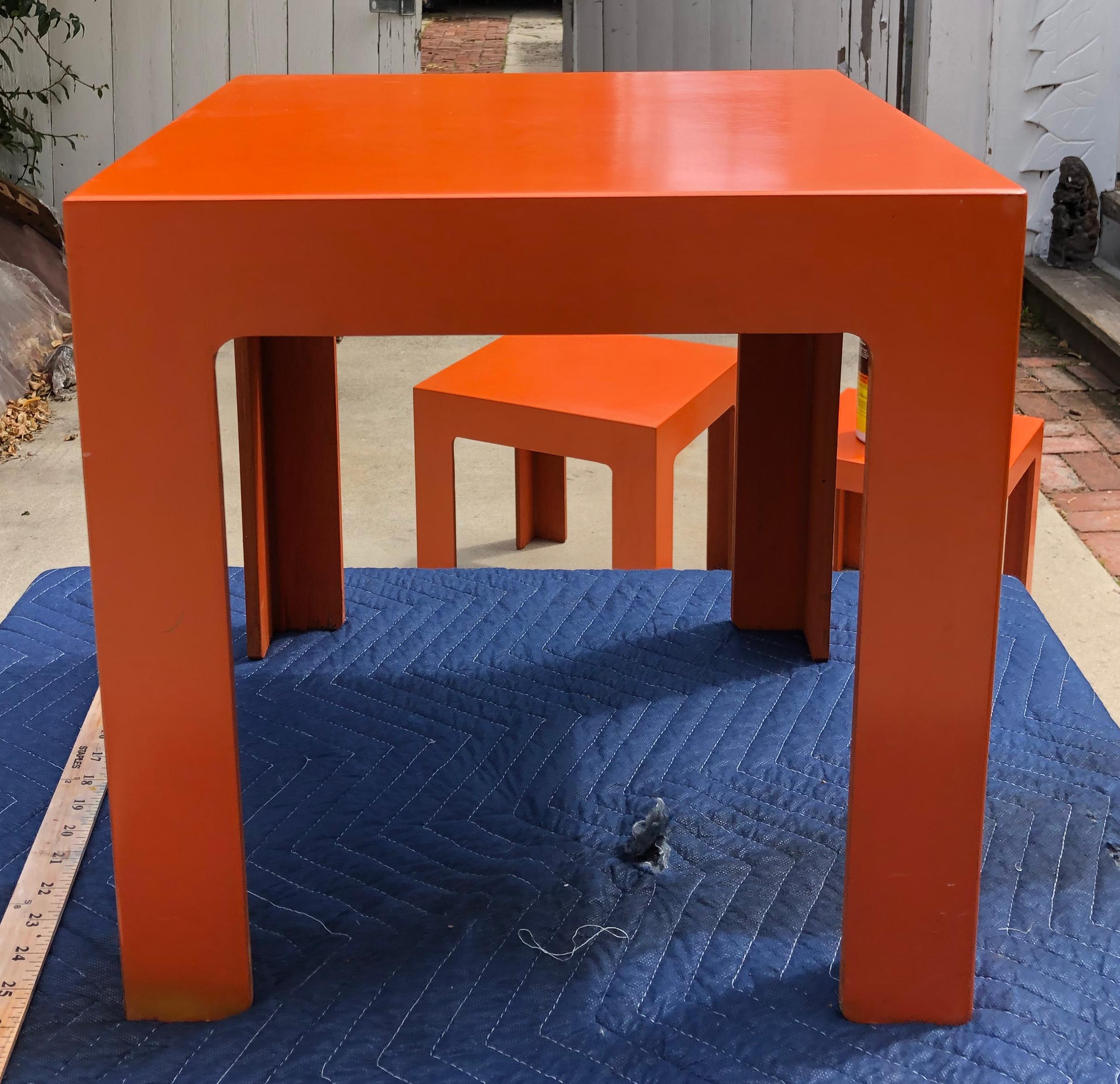 1960's Hermes Orange Laminate Parsons Stacking Cube Tables For Sale 3
