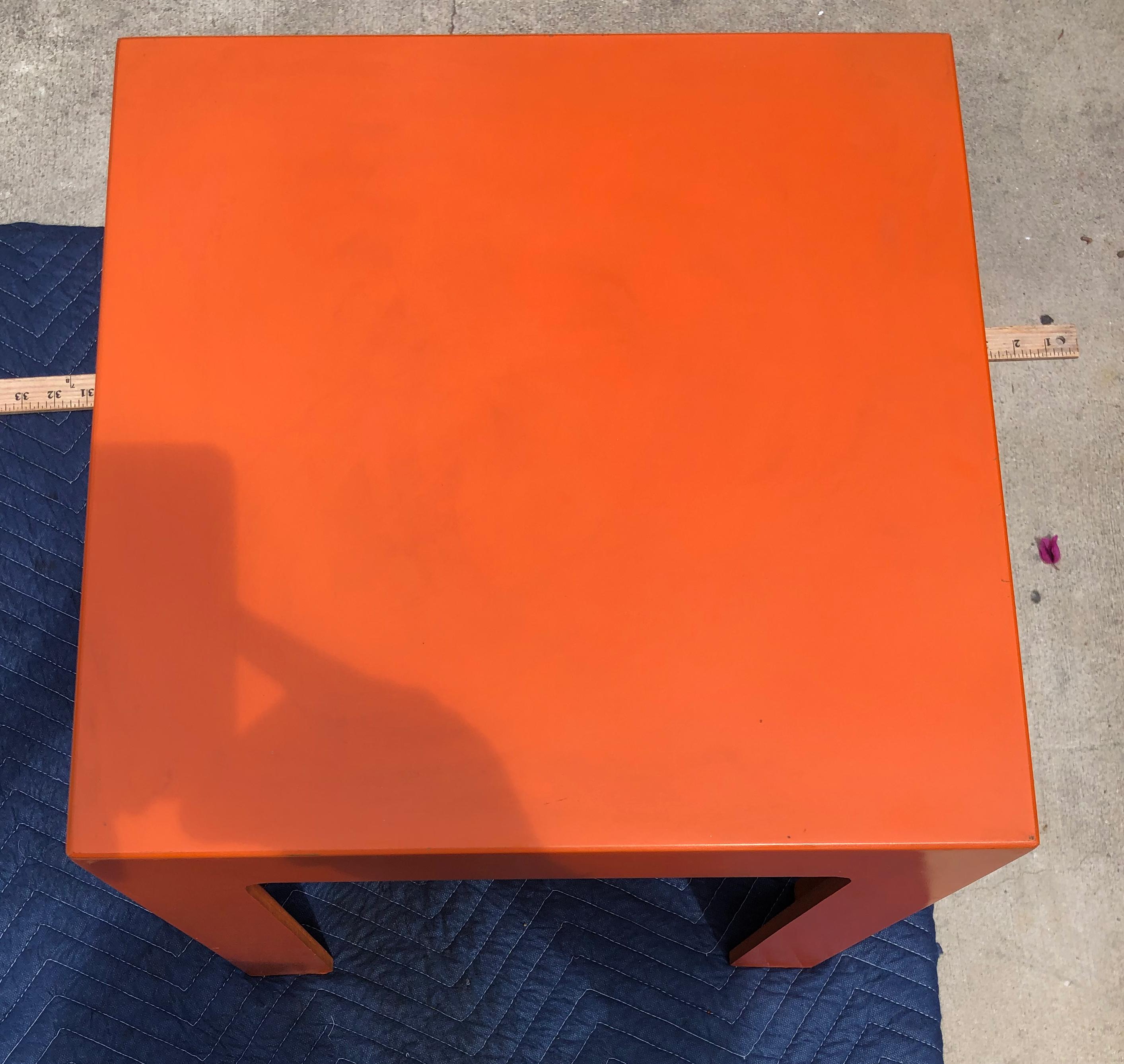 1960's Hermes Orange Laminate Parsons Stacking Cube Tables For Sale 5