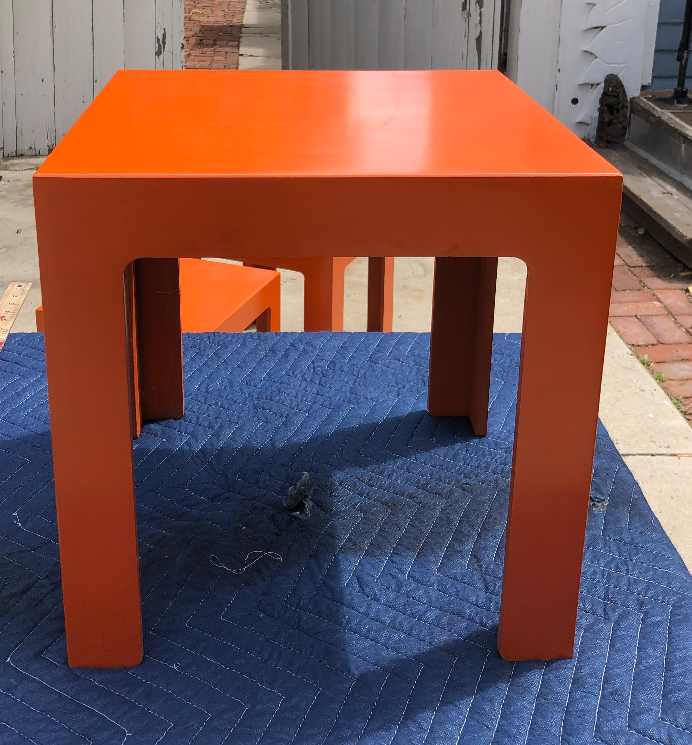 1960's Hermes Orange Laminate Parsons Stacking Cube Tables For Sale 9