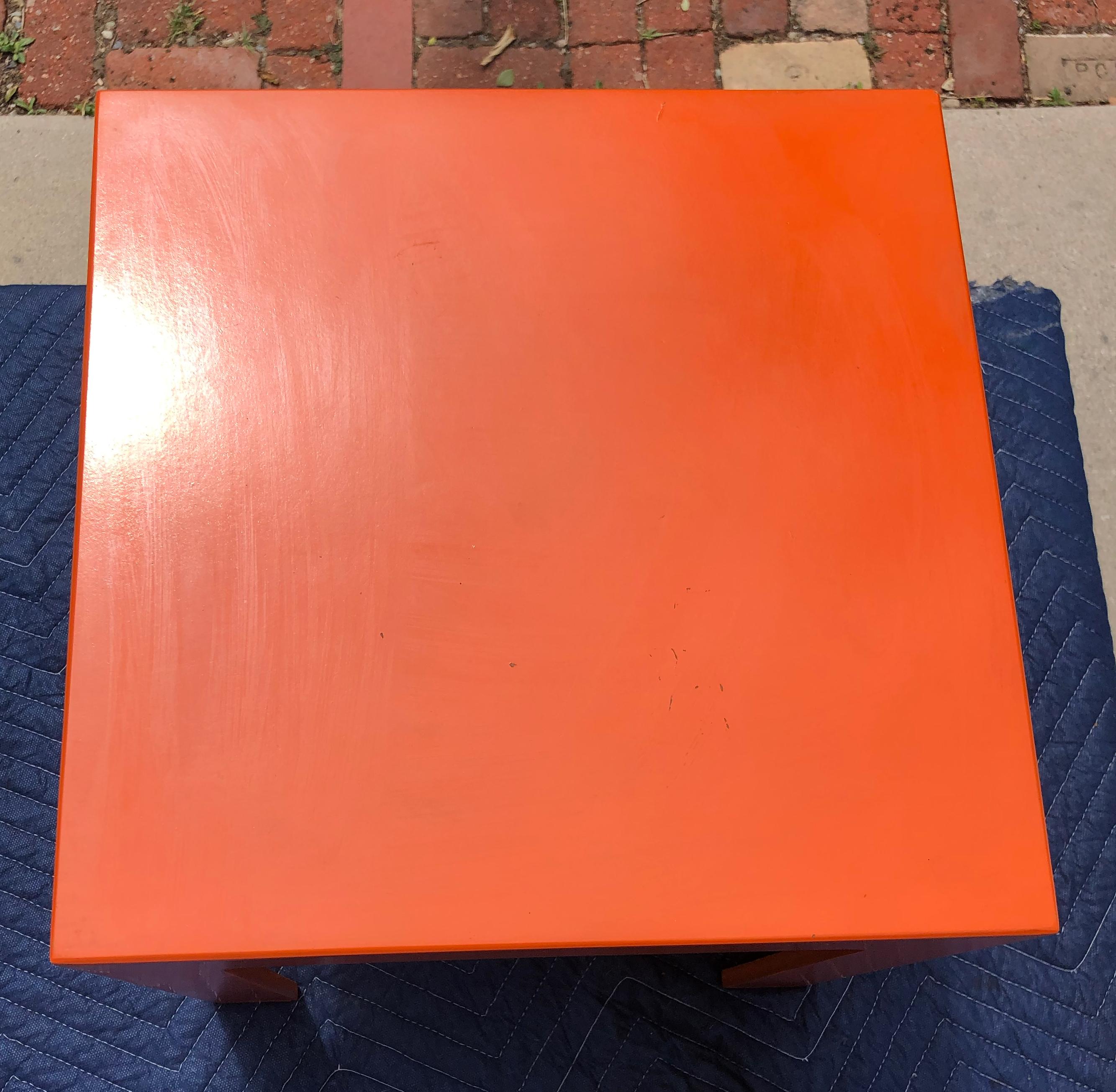 1960's Hermes Orange Laminate Parsons Stacking Cube Tables For Sale 10