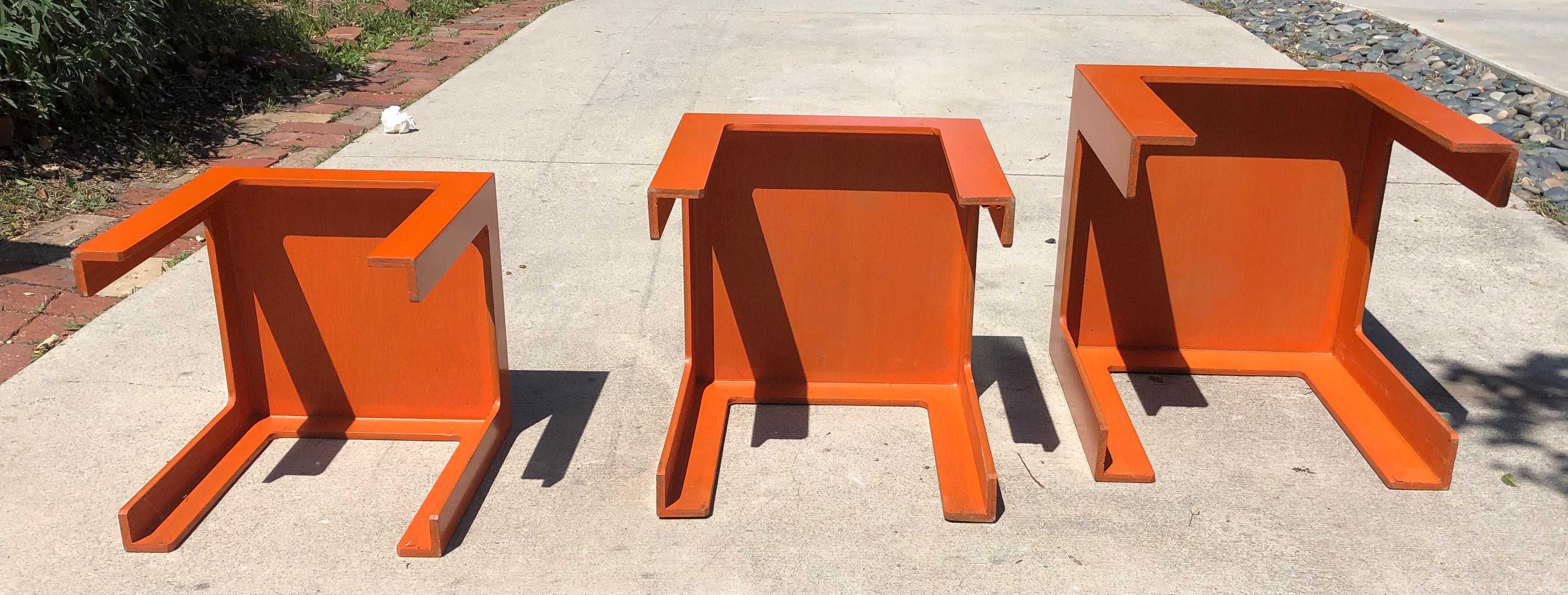 American 1960's Hermes Orange Laminate Parsons Stacking Cube Tables For Sale