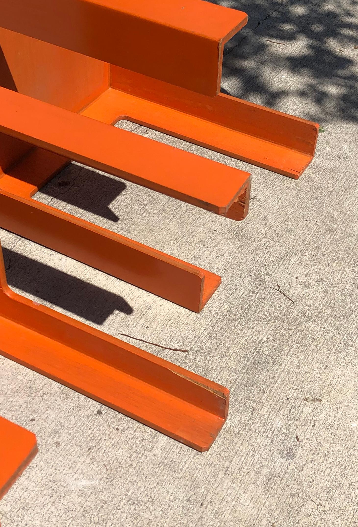 Laminated 1960's Hermes Orange Laminate Parsons Stacking Cube Tables For Sale