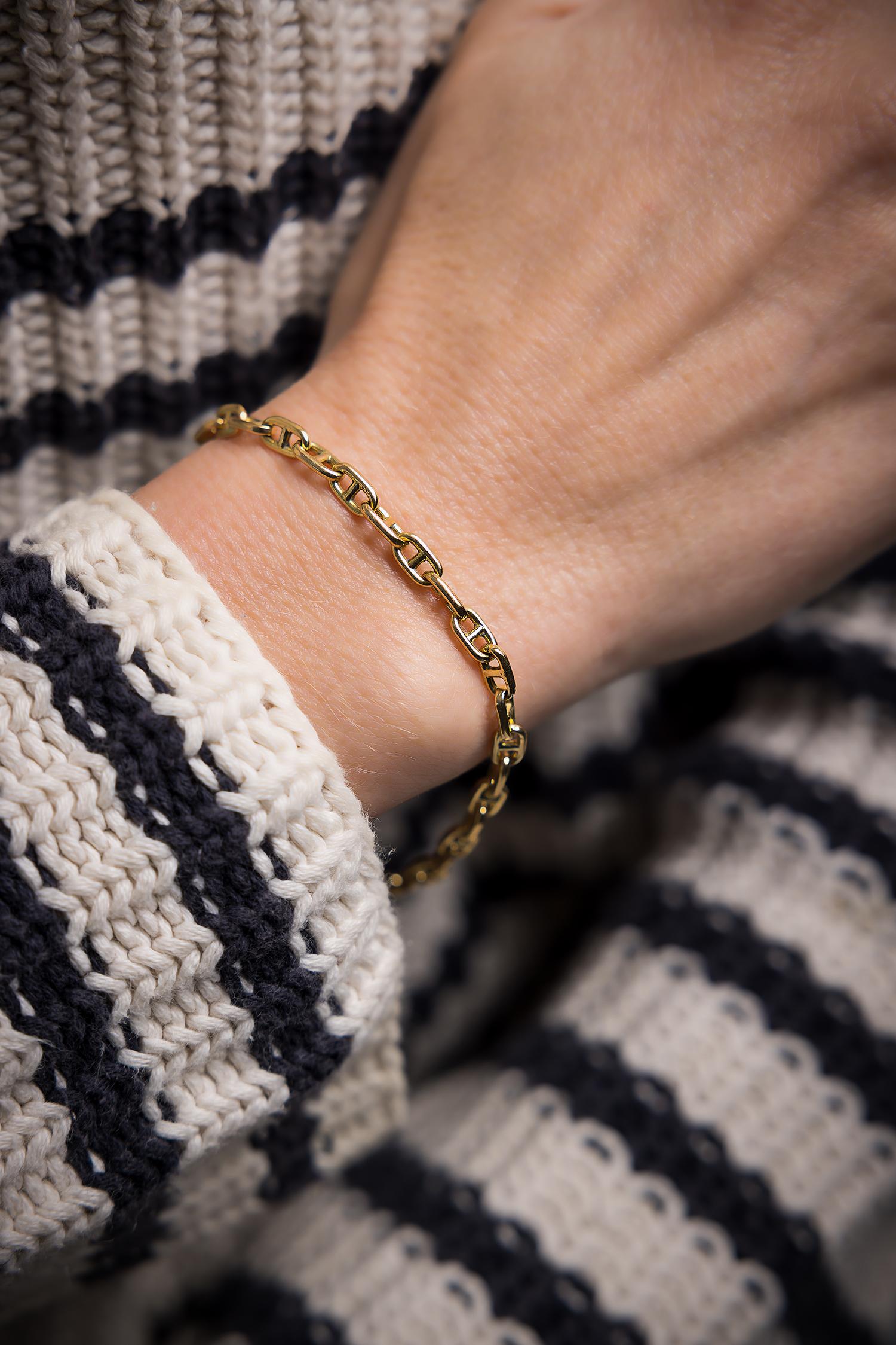 Retro 1960s Hermes Paris, 18K Yellow Gold Anchor Link Bracelet, Signed Hermès Paris