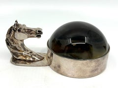 1960’s Hermes Paris Silver Plated Horse Equestrian Magnifying Paperweight W/Box