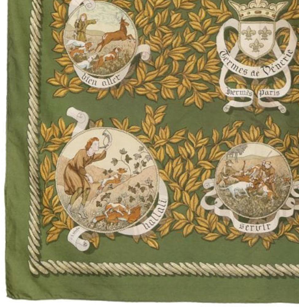 Women's or Men's 1960s Hermes Termes De Venerie by Charles J Hallo Silk Scarf