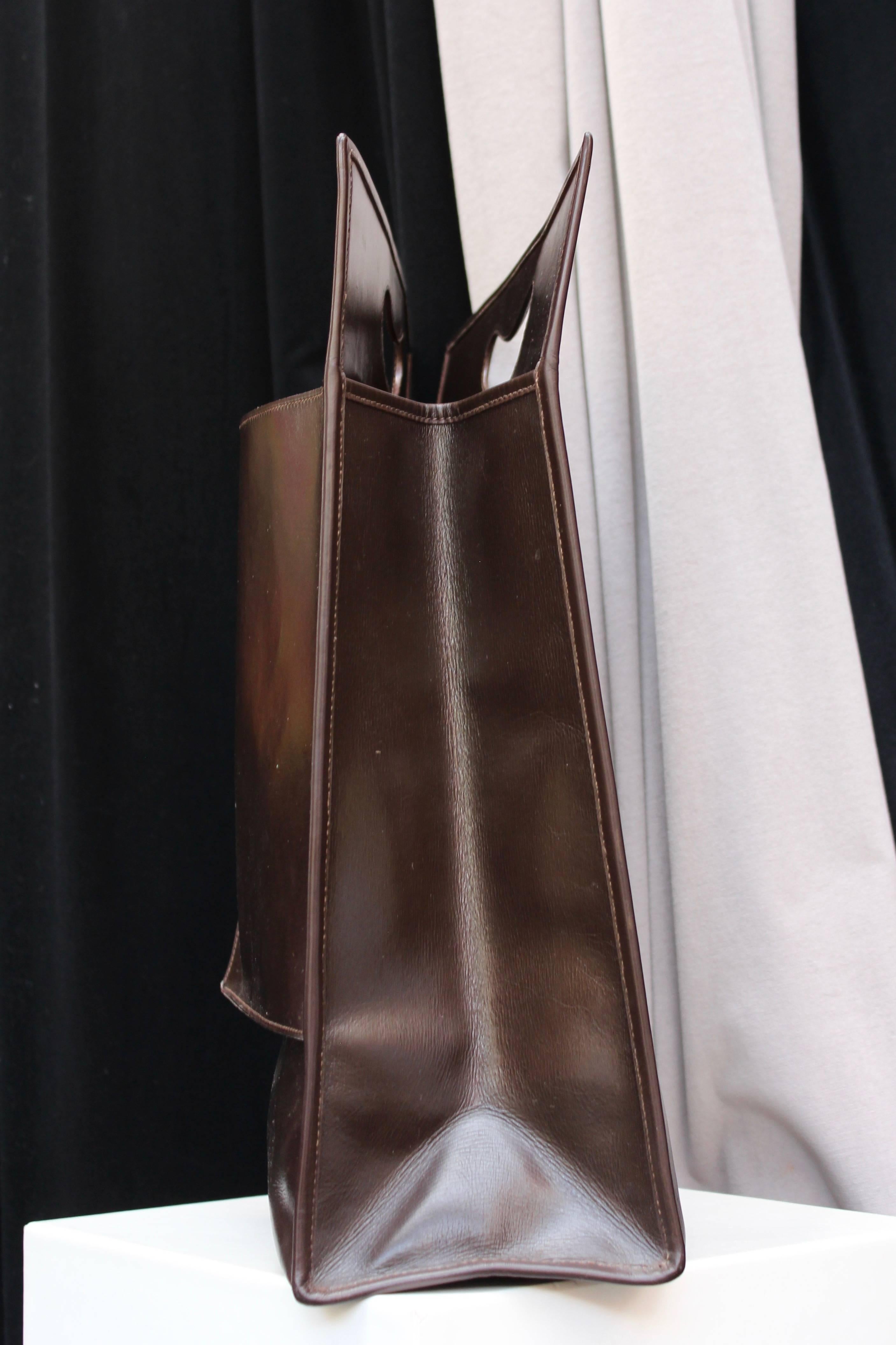 Black Hermès large brown leather tote bag, 1960s 