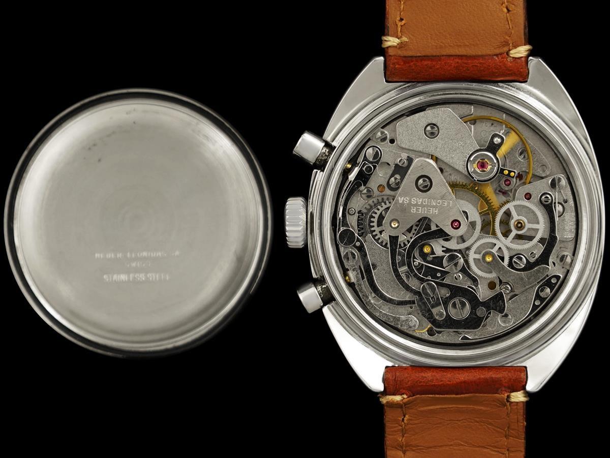 Reloj de caballero Heuer Retro Vintage Valjoux 7734 Cronógrafo 1960 - Acero inoxidable en venta 3