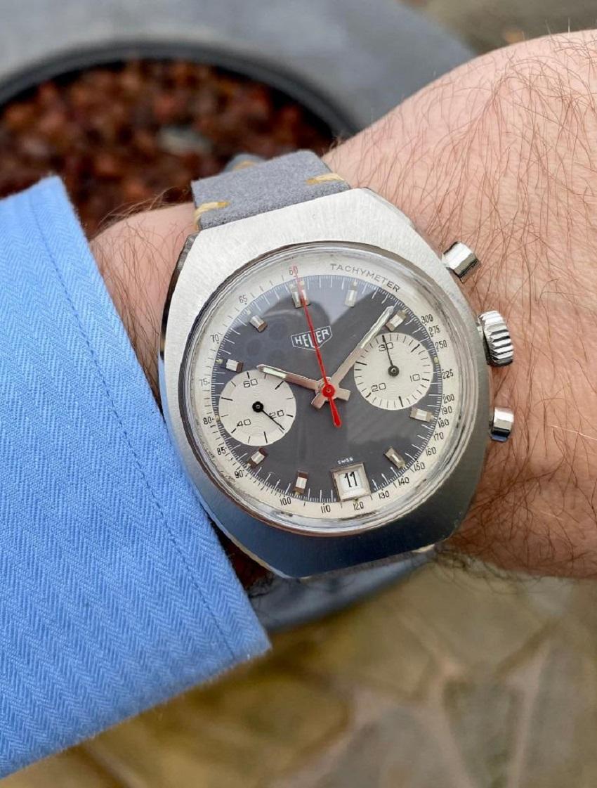 Reloj de caballero Heuer Retro Vintage Valjoux 7734 Cronógrafo 1960 - Acero inoxidable en venta 4