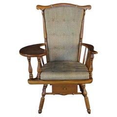 1960's Heywood Wakefield Windsor Back Maple Writing Desk Arm Chair With Drawer