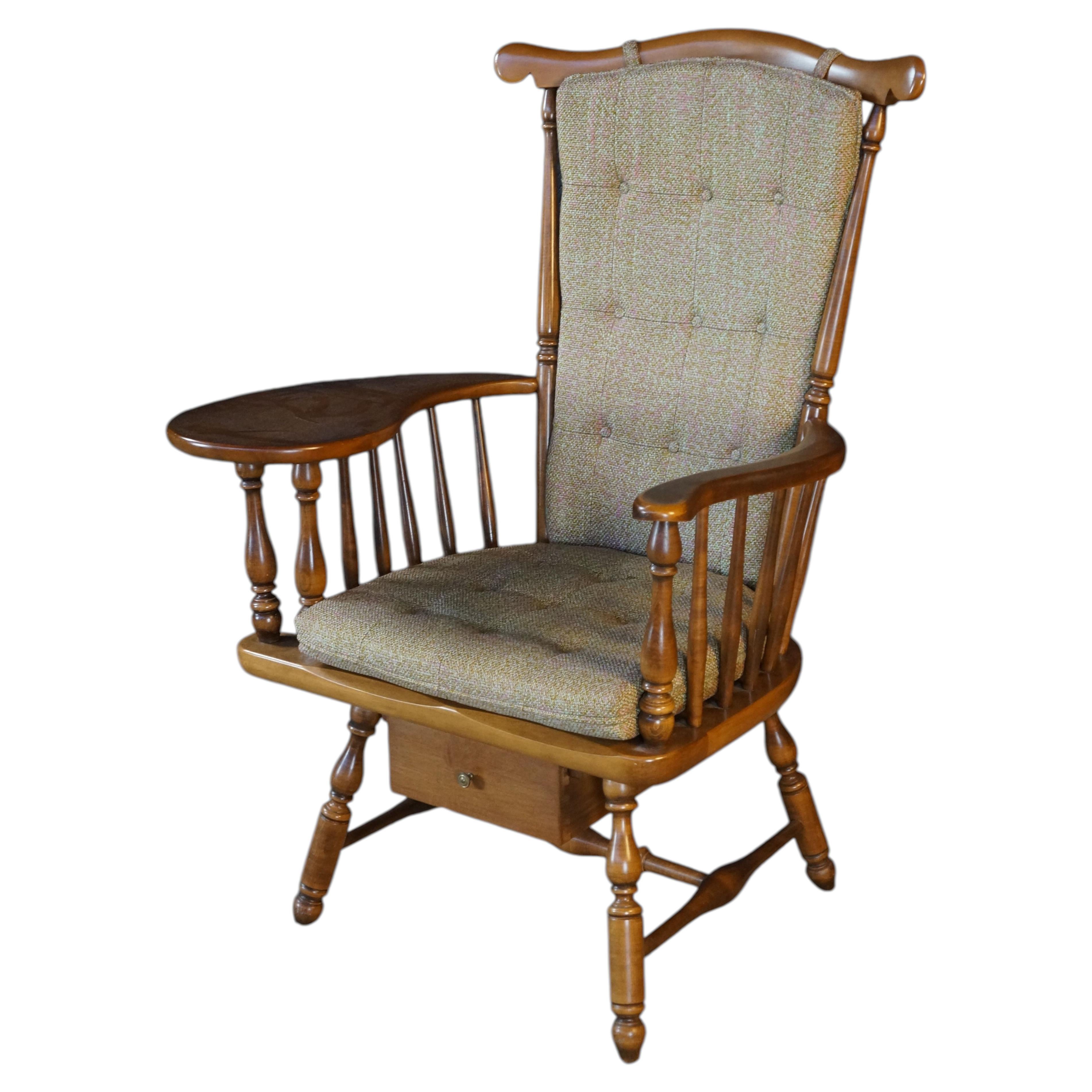 1960's Heywood Wakefield Windsor Back Maple Writing Desk Arm Chair With Drawer For Sale