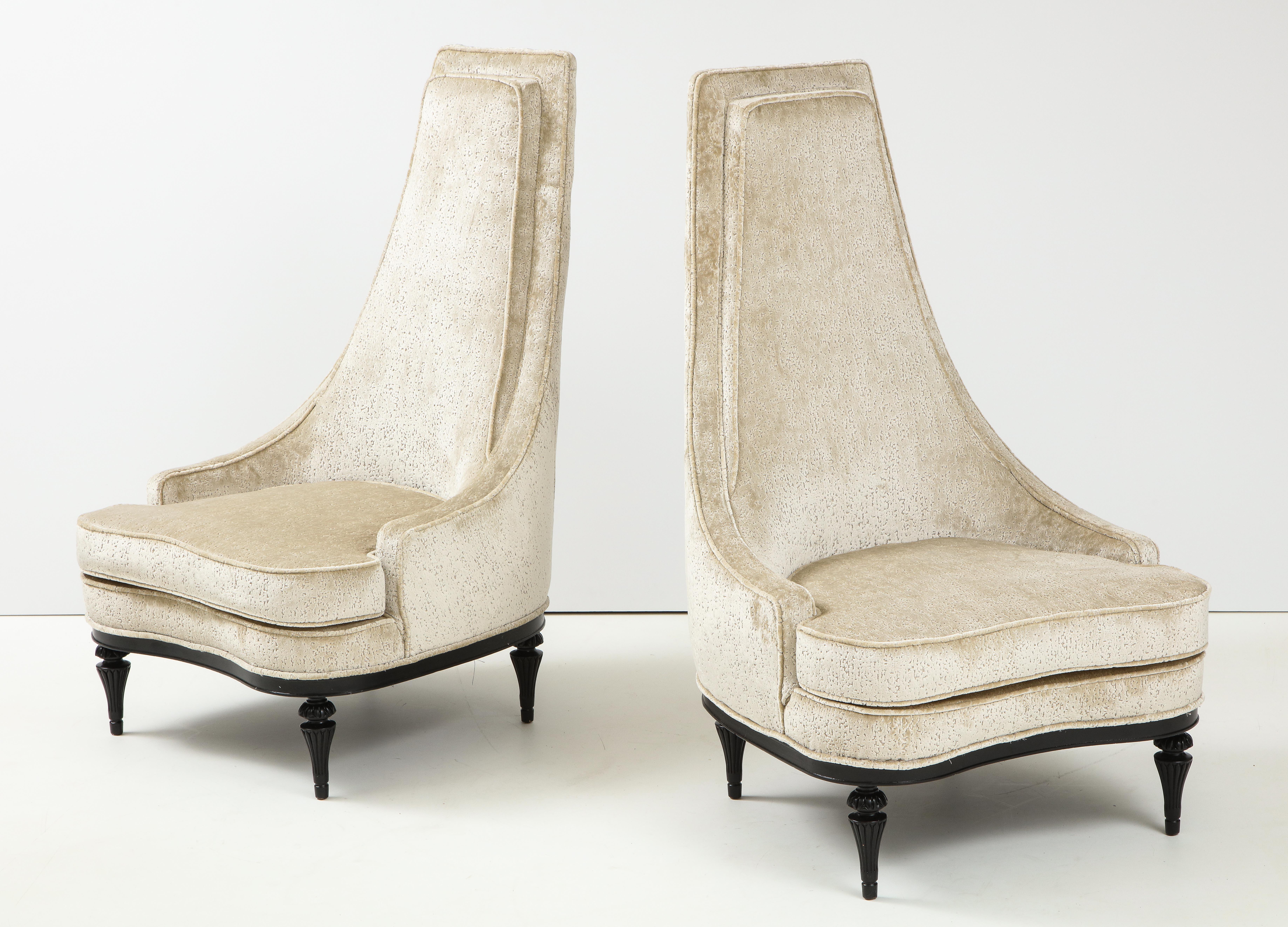 Velvet 1960s High Back Slipper Lounge Chairs by Interior Crafts