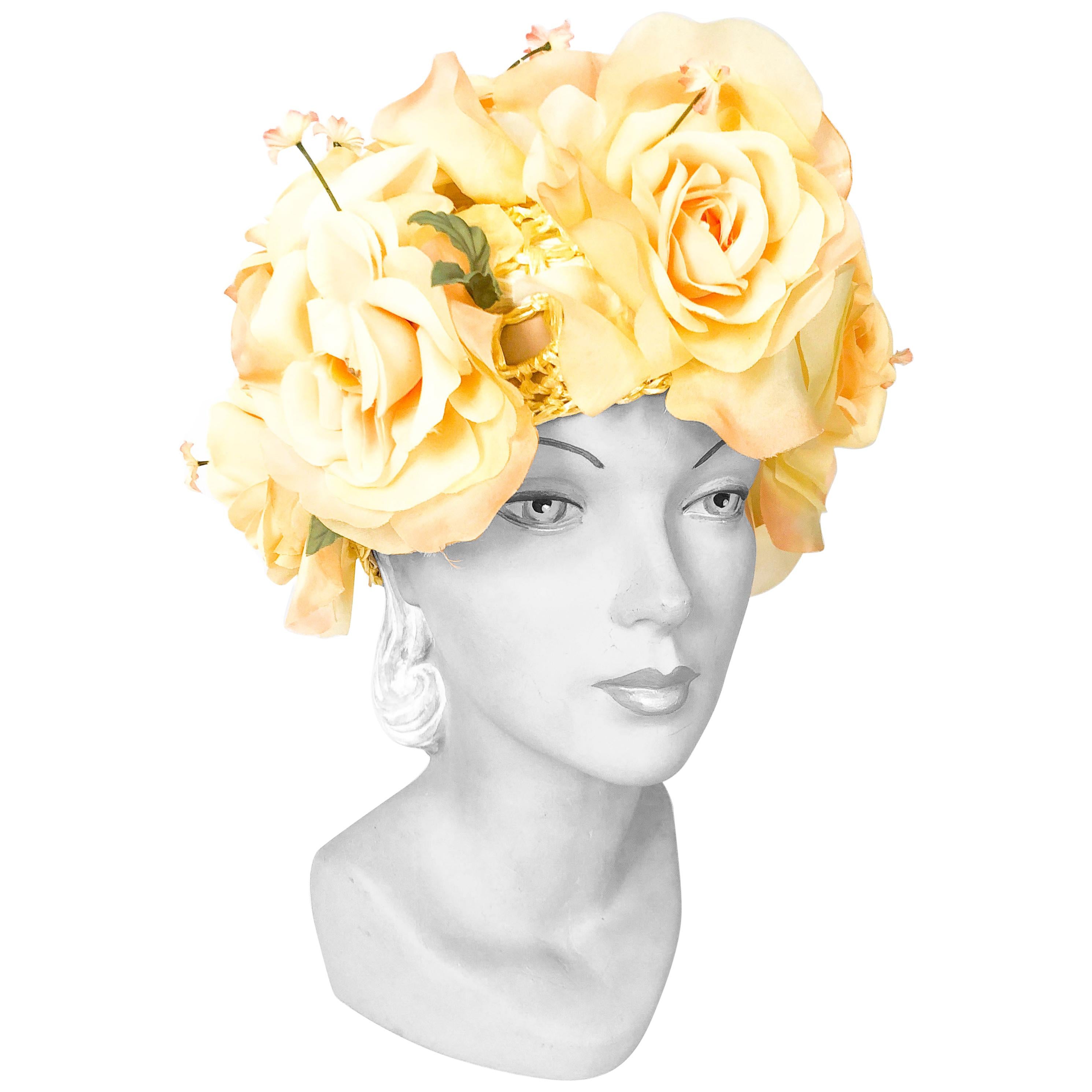 1960s High-Fashion Yellow Floral Hat 