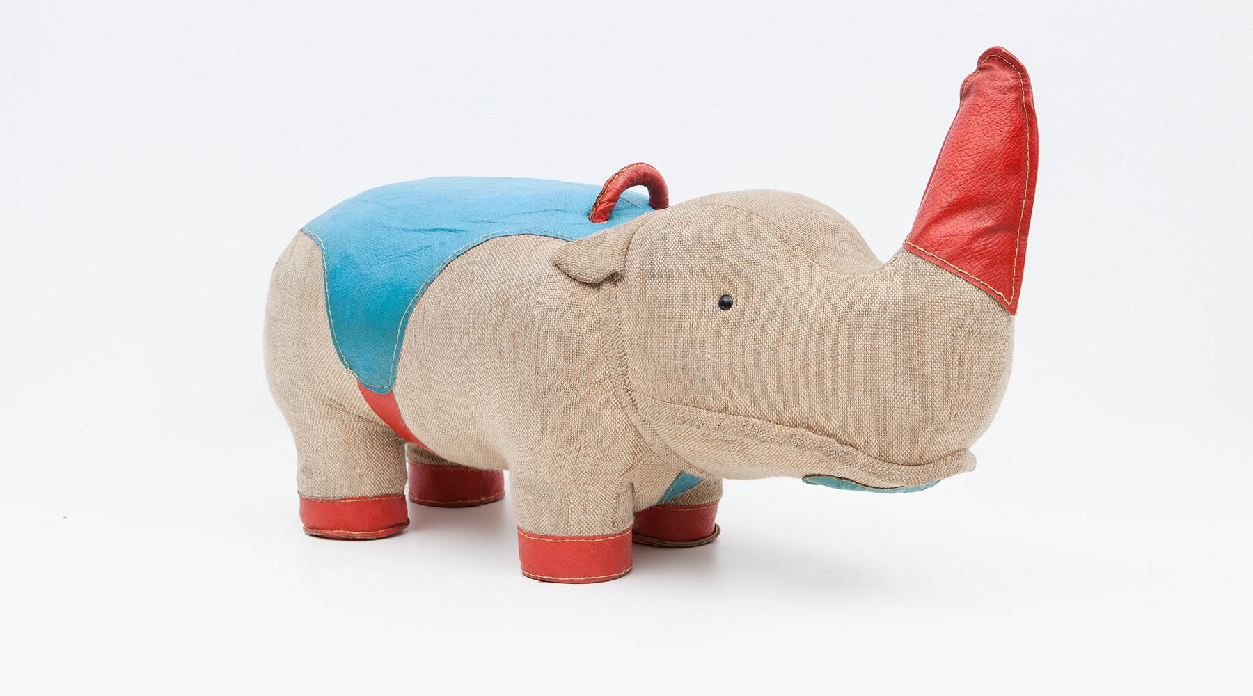 Jute 1960s High-Quality Children Toy 'Rhino' by German Renate Müller