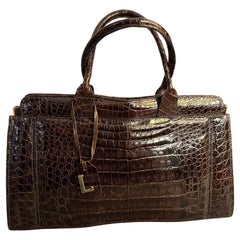 1960s High Quality Embossed Brown Leather Italian Top Handle Bag