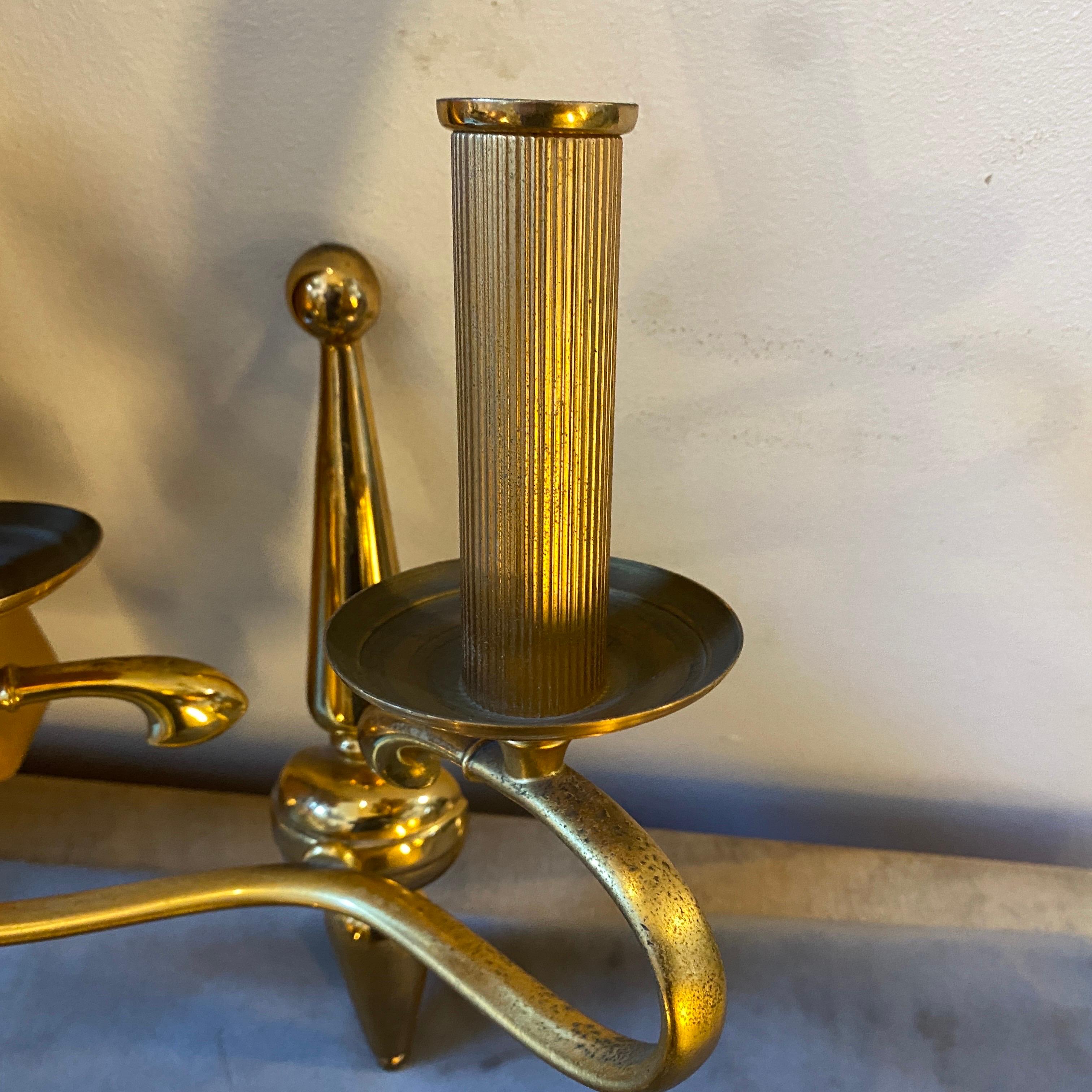 1960s High Quality Set of Two Solid Brass Wall Sconces by Sciolari Rome 4