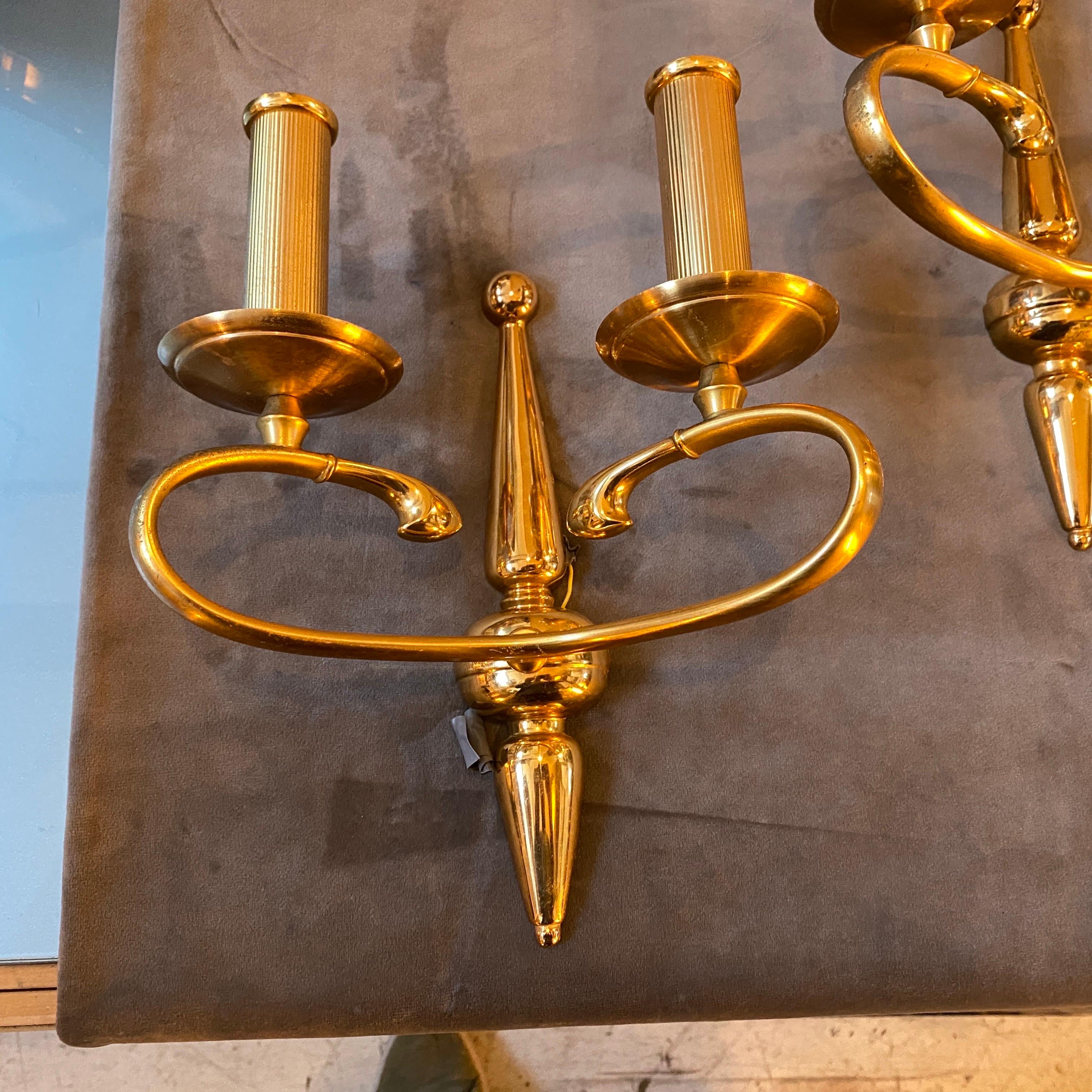 Mid-Century Modern 1960s High Quality Set of Two Solid Brass Wall Sconces by Sciolari Rome