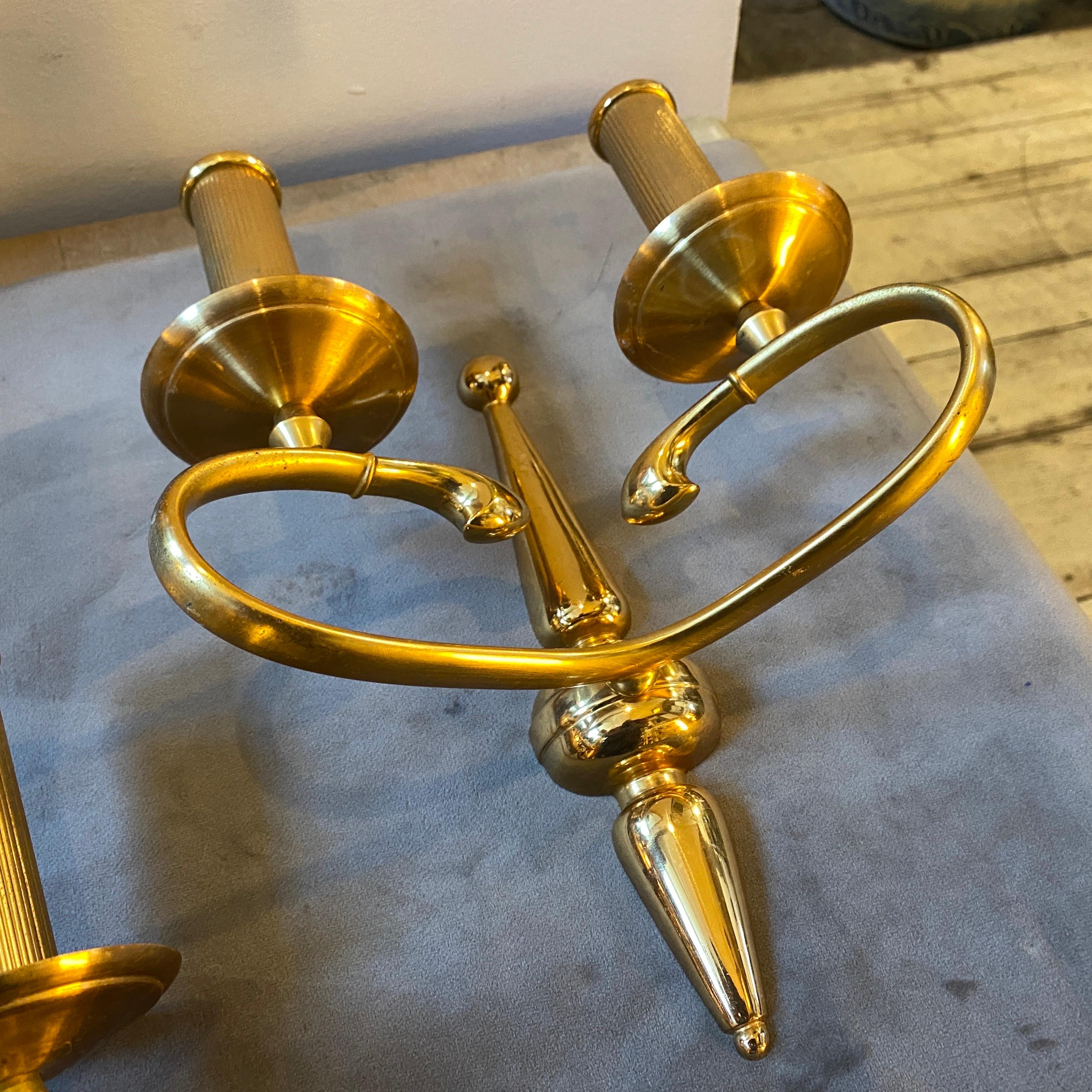 1960s High Quality Set of Two Solid Brass Wall Sconces by Sciolari Rome 1