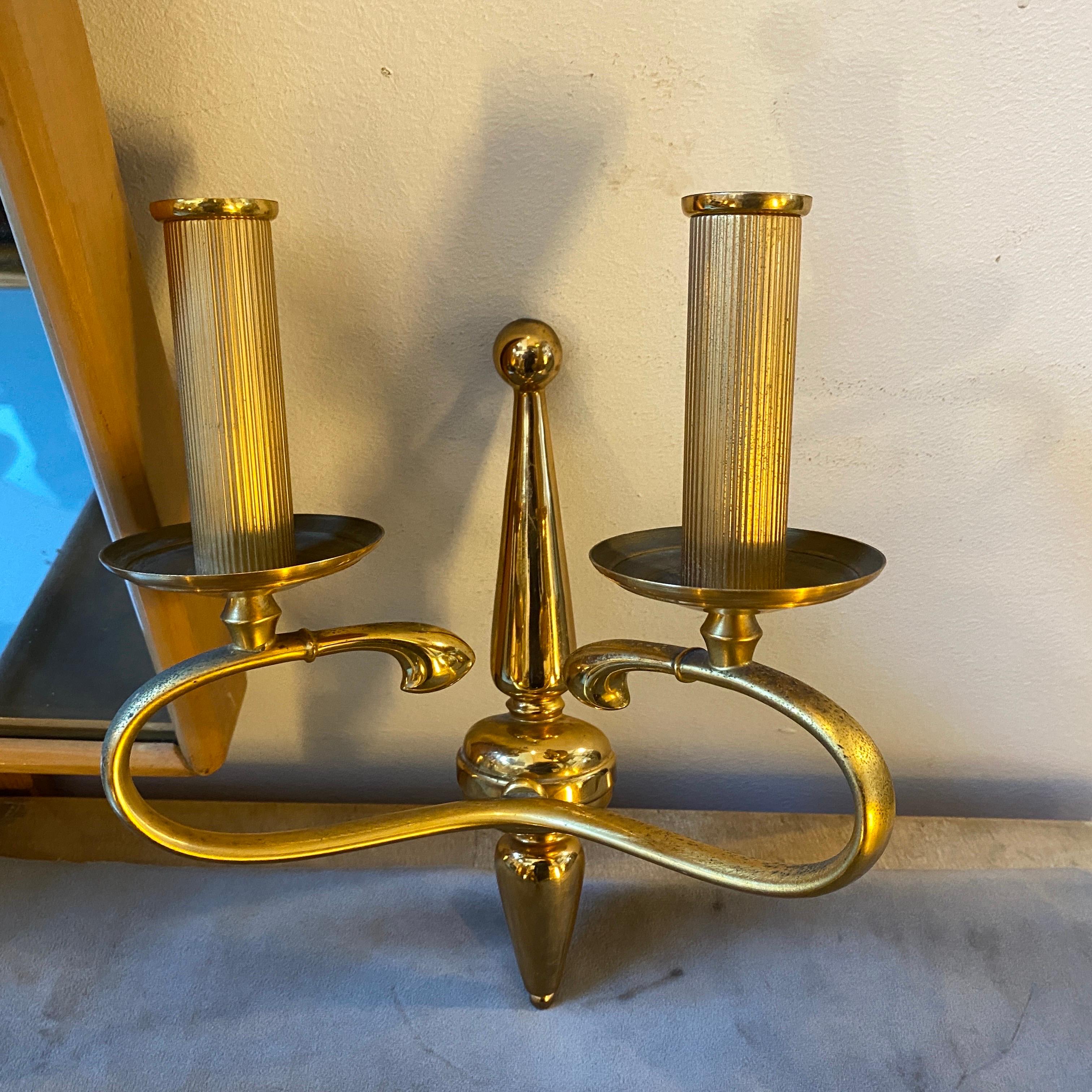 1960s High Quality Set of Two Solid Brass Wall Sconces by Sciolari Rome 2