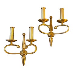 Hochwertiges Set von zwei Wandleuchtern aus massivem Messing von Sciolari Rom, 1960er Jahre