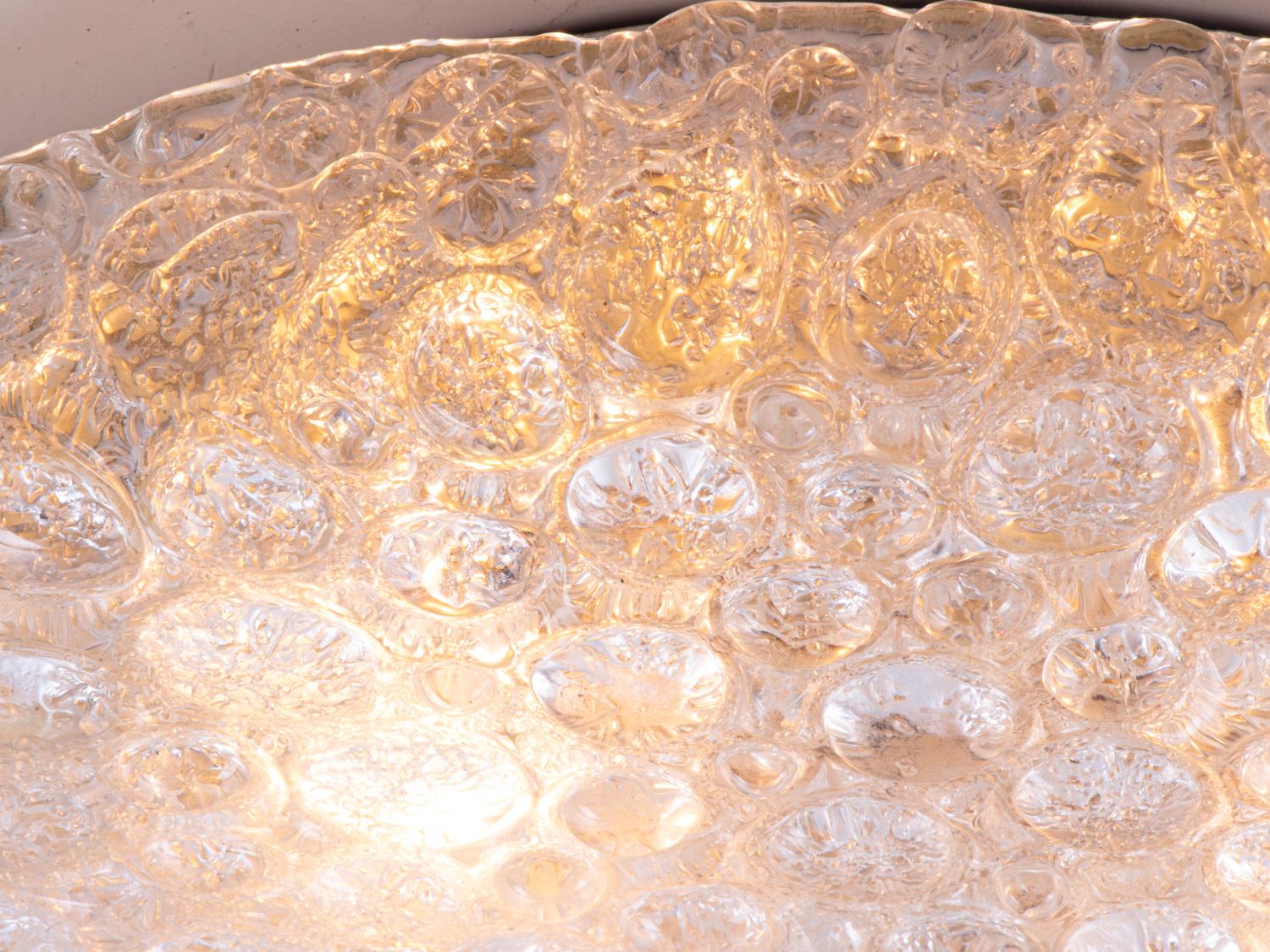 Mid-Century Modern 1960s Hillebrand Flush Mount Murano Bubble Glass on Brass For Sale