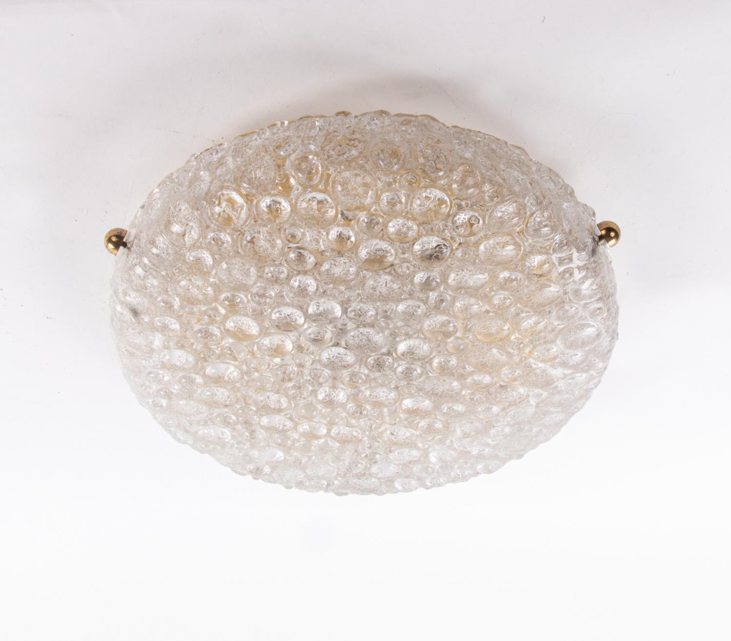 Mid-20th Century 1960s Hillebrand Flush Mount Murano Bubble Glass on Brass For Sale