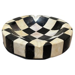 Vintage  1960s Hip Regency Modern Black & White Checkered Marble Stone Tile Ashtray