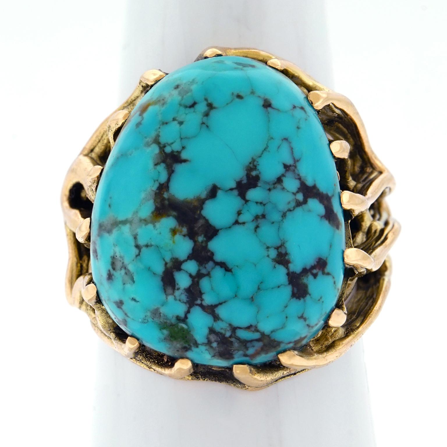 1960s Hippie Jewelry Turquoise Set Gold Ring 3