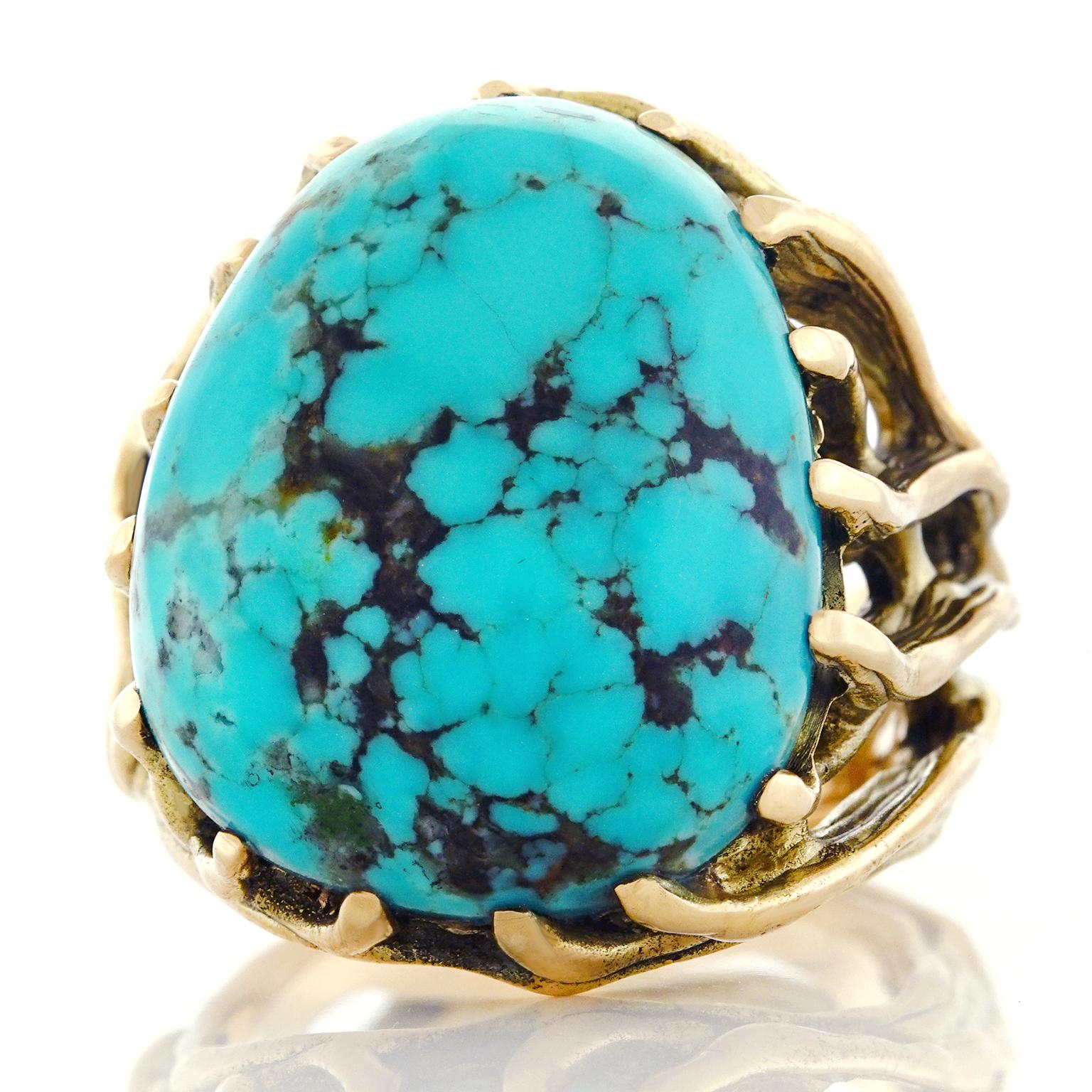 1960s Hippie Jewelry Turquoise Set Gold Ring 4