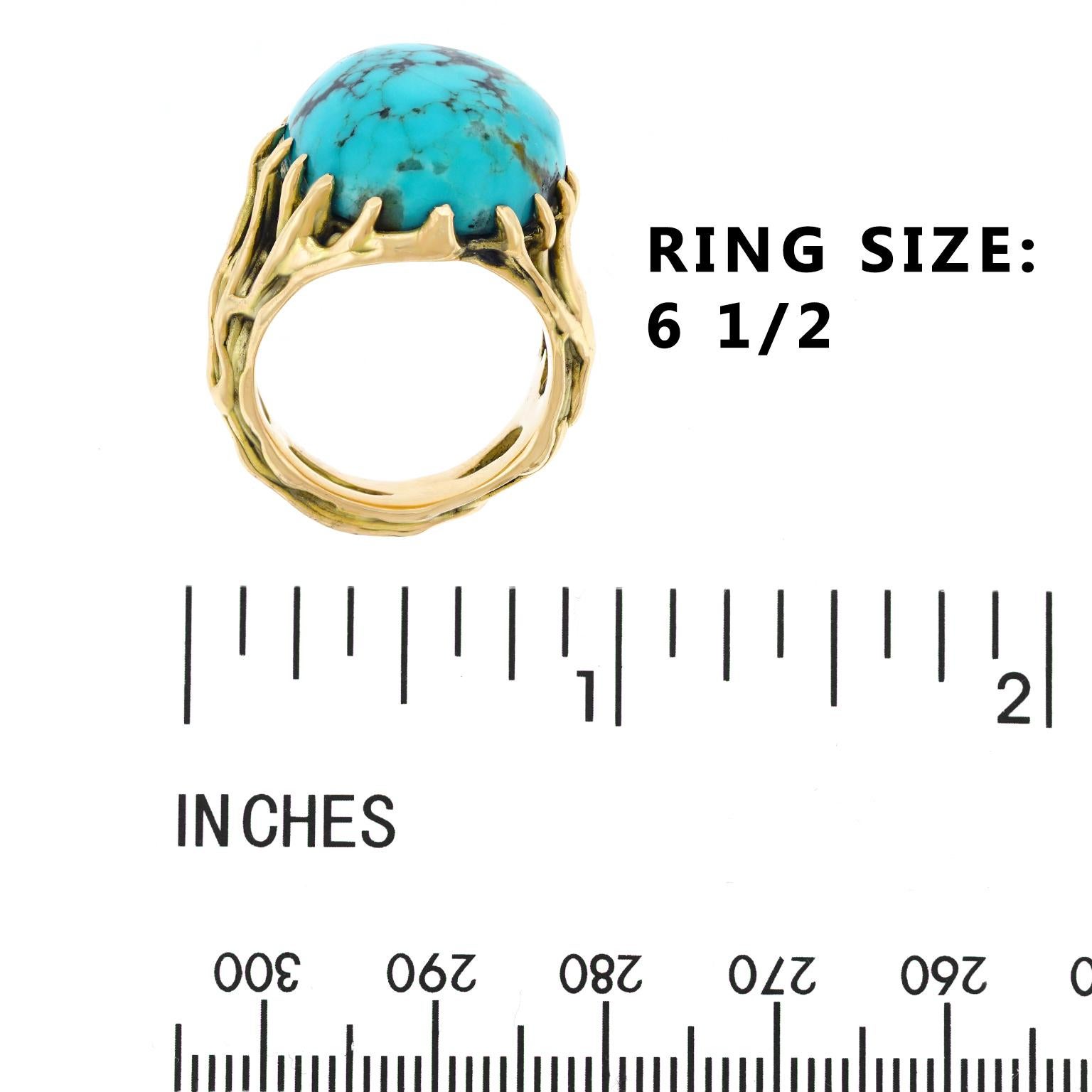 1960s Hippie Jewelry Turquoise Set Gold Ring In Excellent Condition In Litchfield, CT