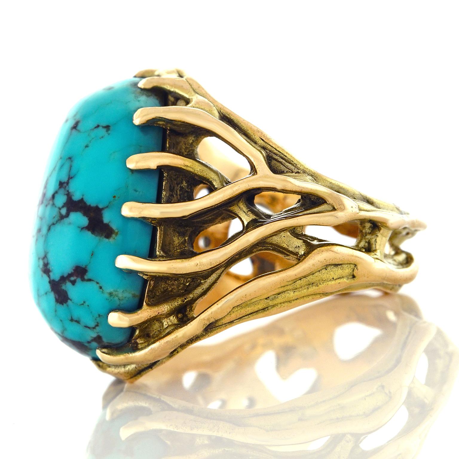 Women's or Men's 1960s Hippie Jewelry Turquoise Set Gold Ring