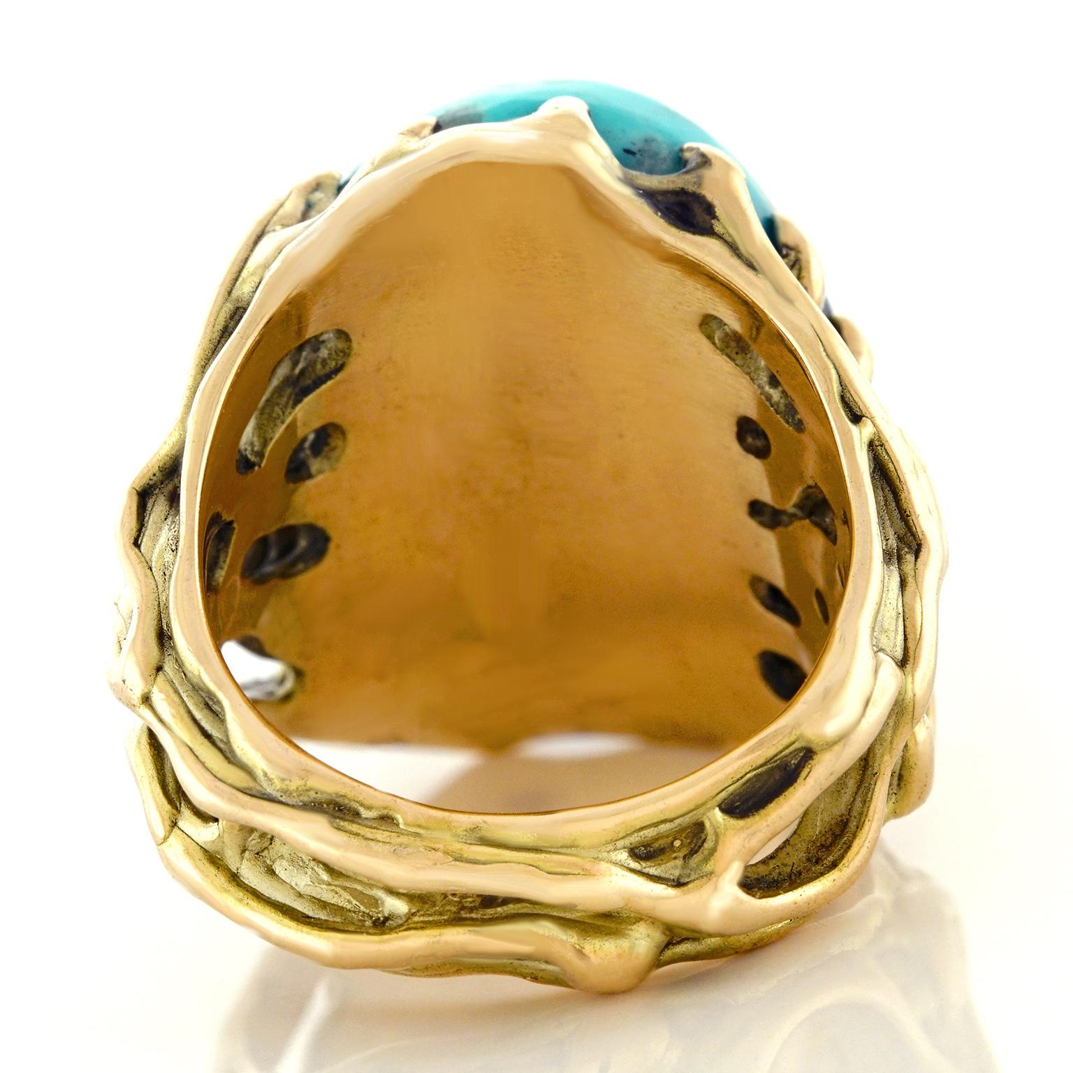 1960s Hippie Jewelry Turquoise Set Gold Ring 1