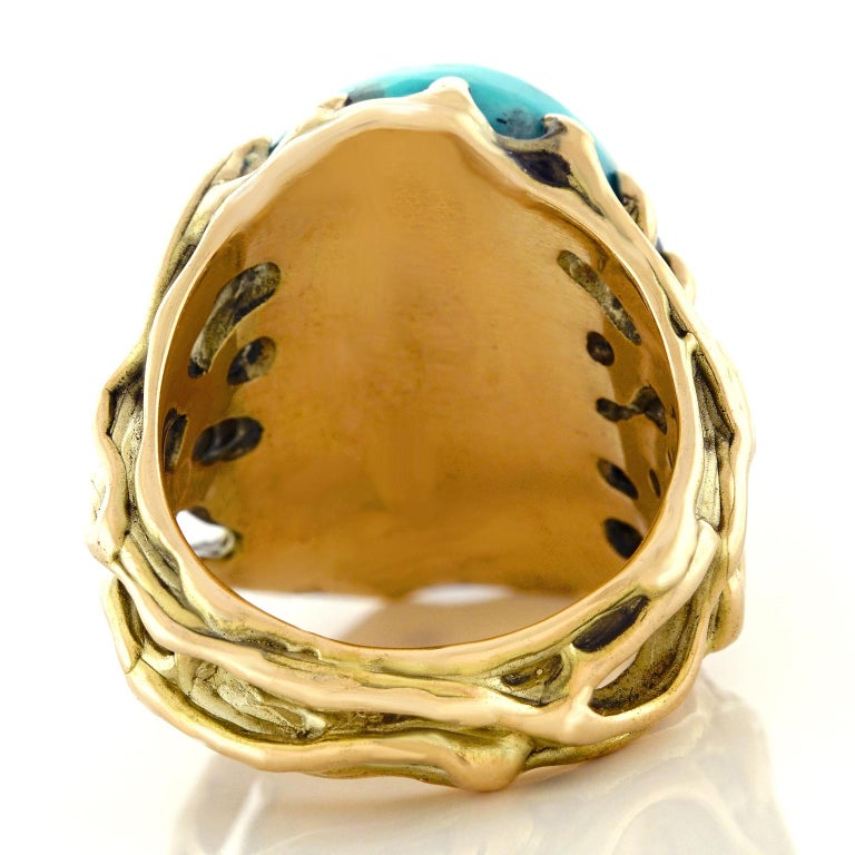 1960s Hippie Jewelry Turquoise Set Gold Ring For Sale at 1stDibs