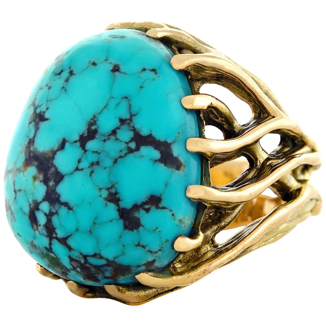 1960s Hippie Jewelry Turquoise Set Gold Ring