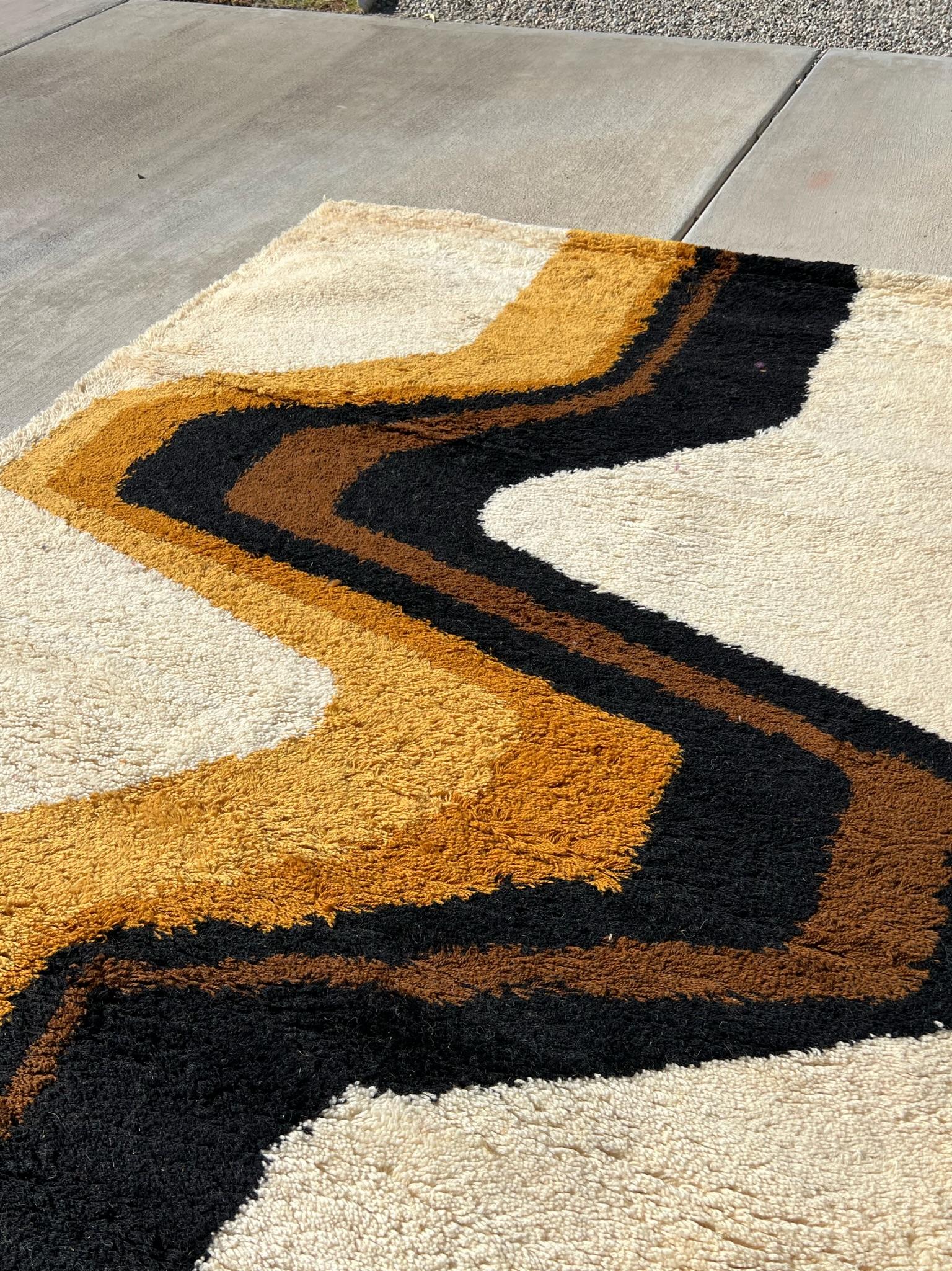 Wool 1960's HOJER EKSPORT WILTON Lightening UNUSED Mid Century Danish Rya Rug Modern For Sale