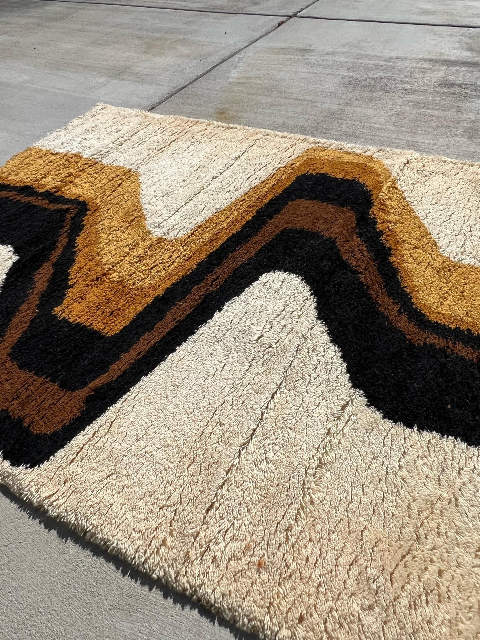 1960's HOJER EKSPORT WILTON Lightening UNUSED Mid Century Danish Rya Rug Modern For Sale 2