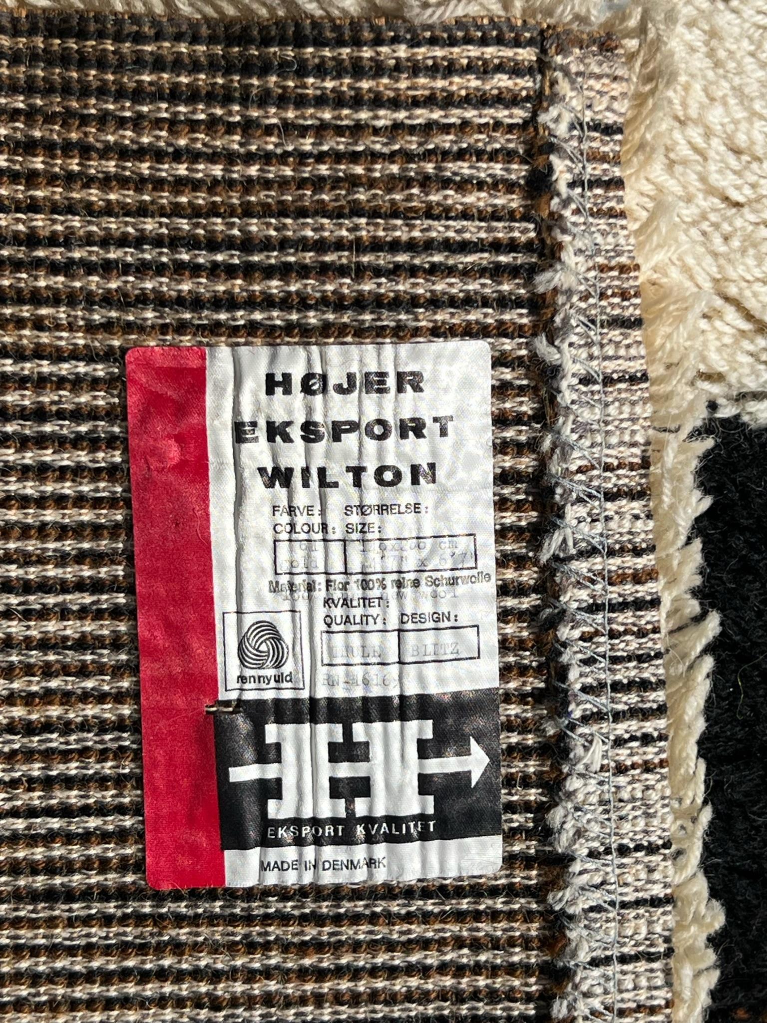 1960's HOJER EKSPORT WILTON Lightening UNUSED Mid Century Danish Rya Rug Modern For Sale 3