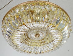 1960's Hollywood Regency 24K Lead Crystal Flush Mount Fixture by Palme & Walter