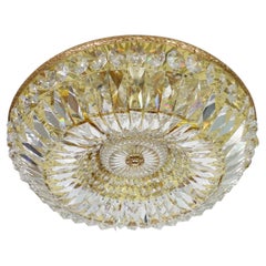 1960's Hollywood Regency 24K Lead Crystal Flush Mount Fixture by Palme & Walter