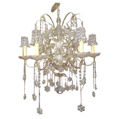 1960s Hollywood Regency Austrian Cut Crystal Floral Form Chandelier DeLuxe Palwa