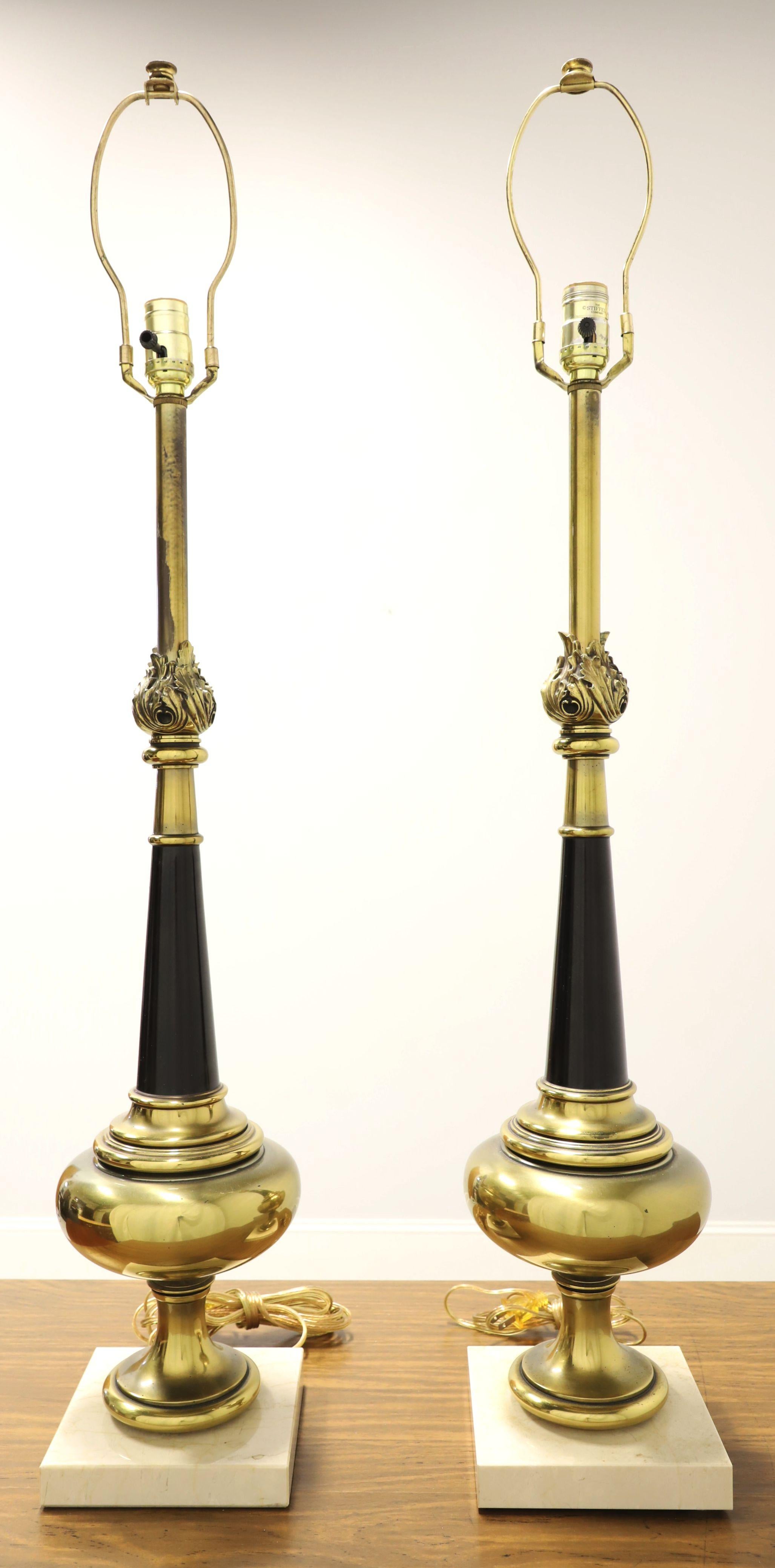1960's Hollywood Regency Black & Brass Marble Base Table Lamps - Pair For Sale 7