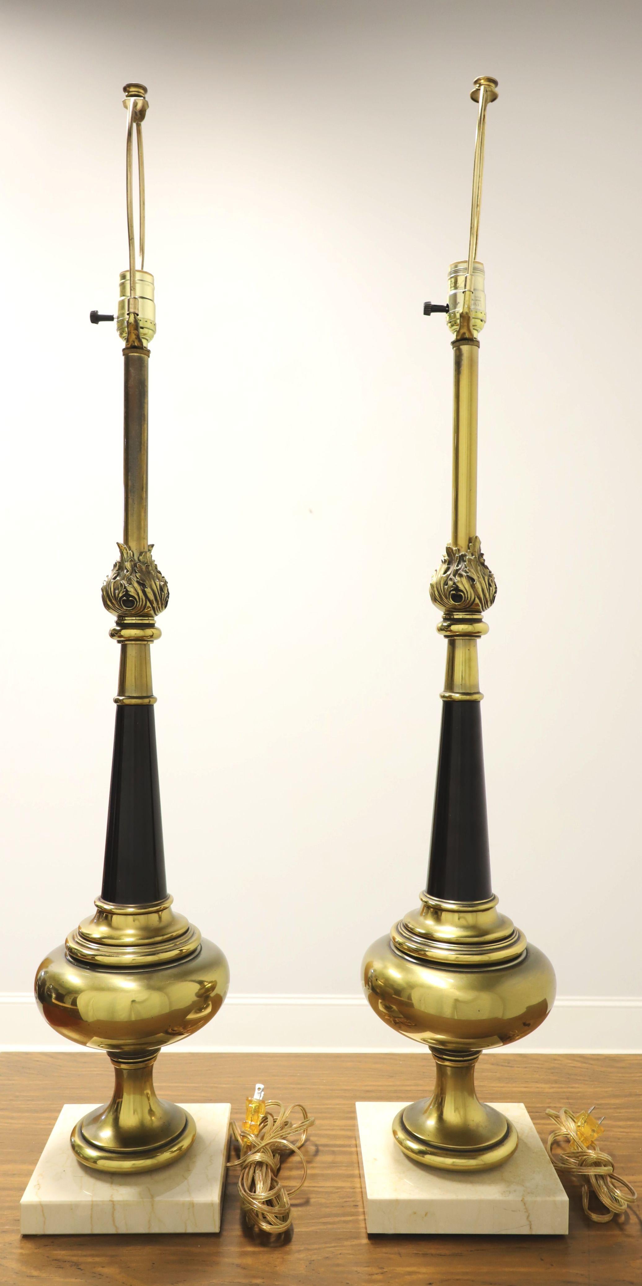 1960's Hollywood Regency Black & Brass Marble Base Table Lamps - Pair In Good Condition For Sale In Charlotte, NC