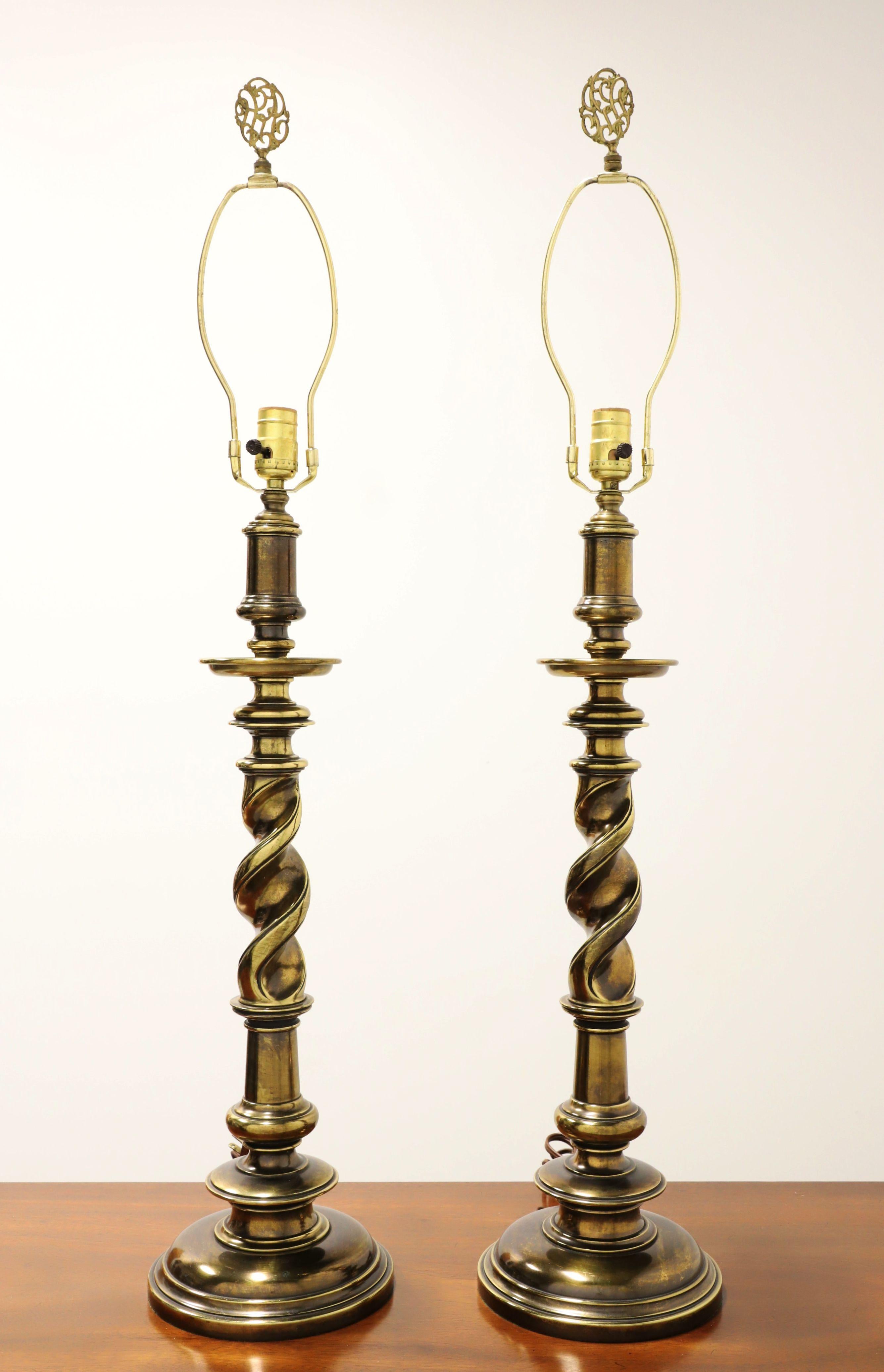 1960's Hollywood Regency Brass Barley Twist Table Lamps - Pair For Sale 6
