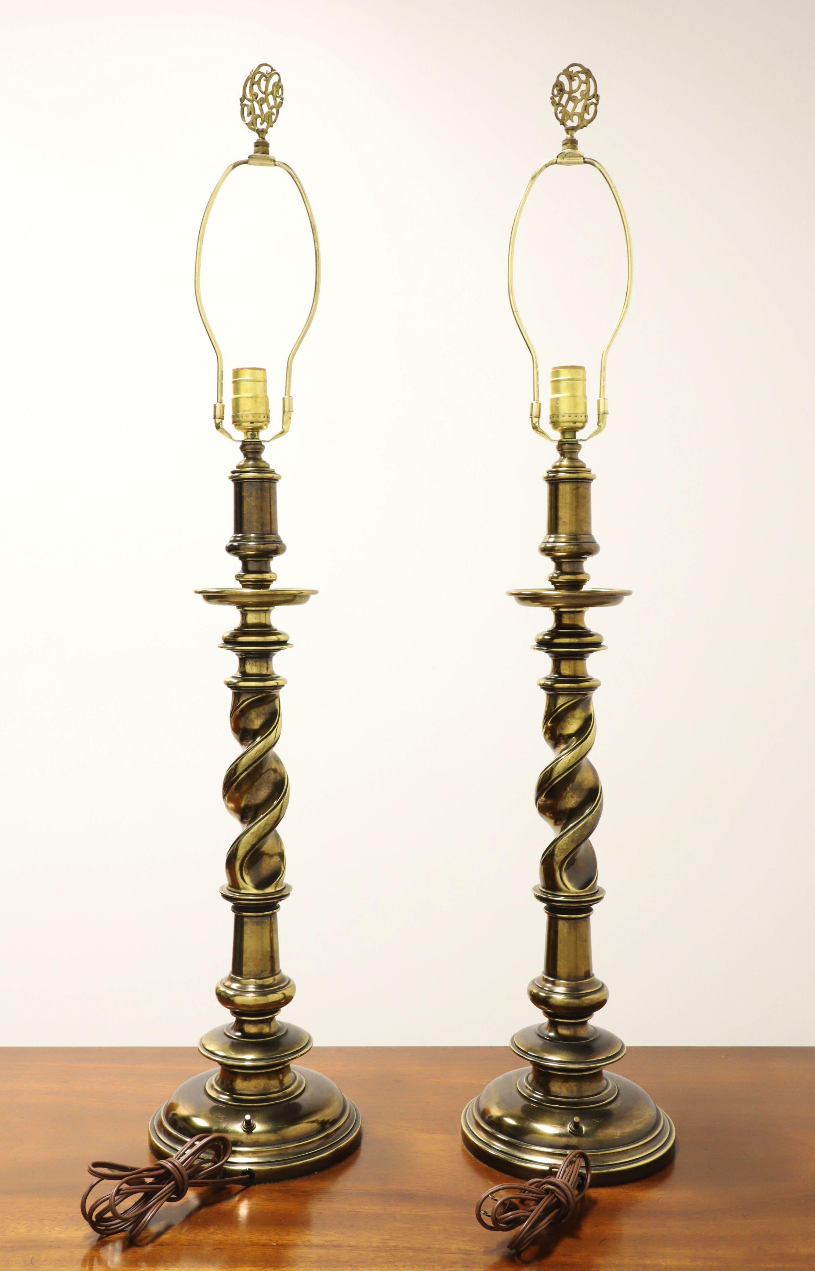 American 1960's Hollywood Regency Brass Barley Twist Table Lamps - Pair For Sale