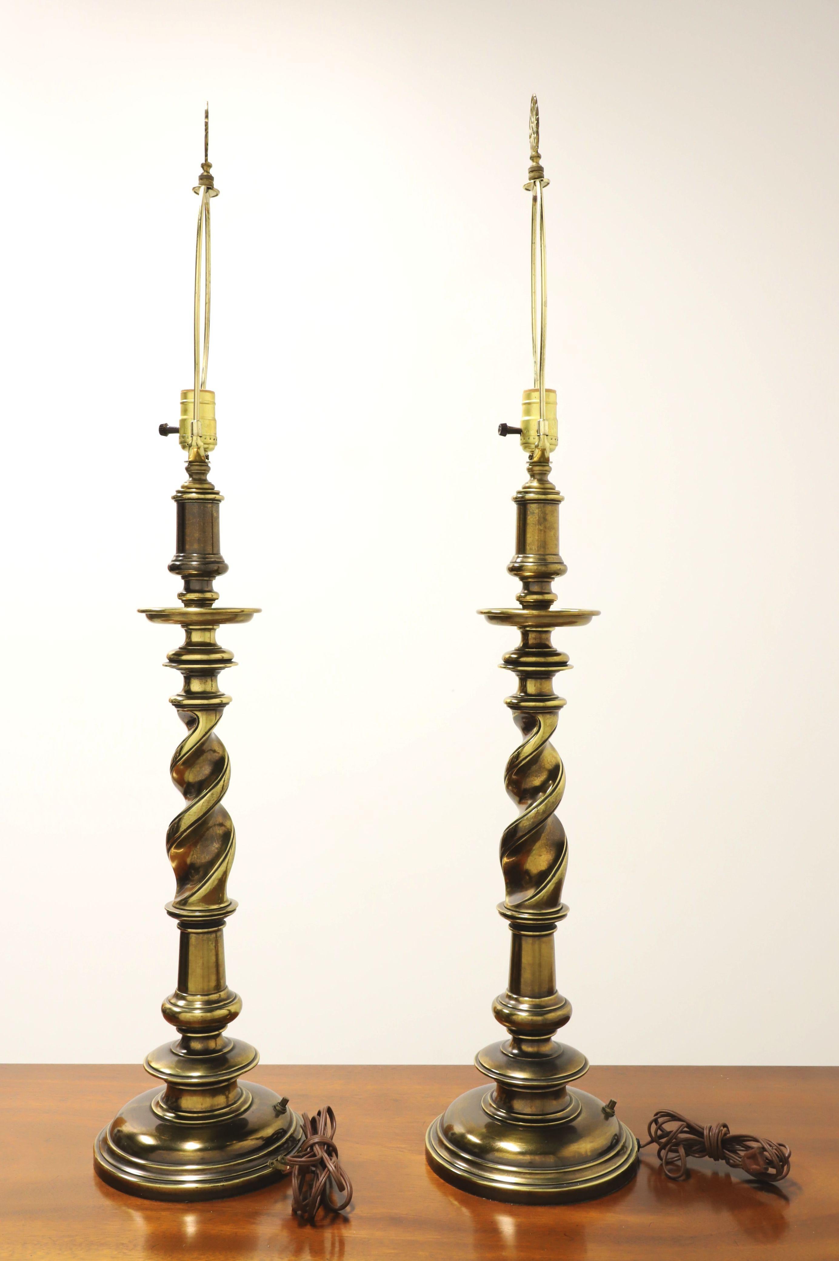 1960's Hollywood Regency Brass Barley Twist Table Lamps - Pair In Good Condition For Sale In Charlotte, NC