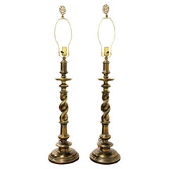 1960's Hollywood Regency Brass Barley Twist Table Lamps - Pair
