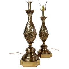 1960's Hollywood Regency Brass Pineapple Table Lamps