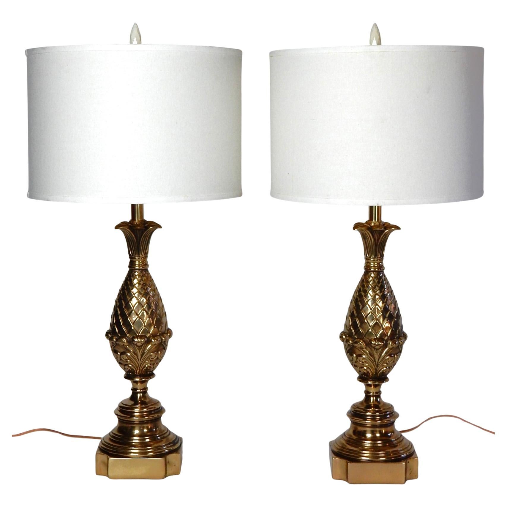 1960's Hollywood Regency Messing Ananas Tischlampen im Angebot 3